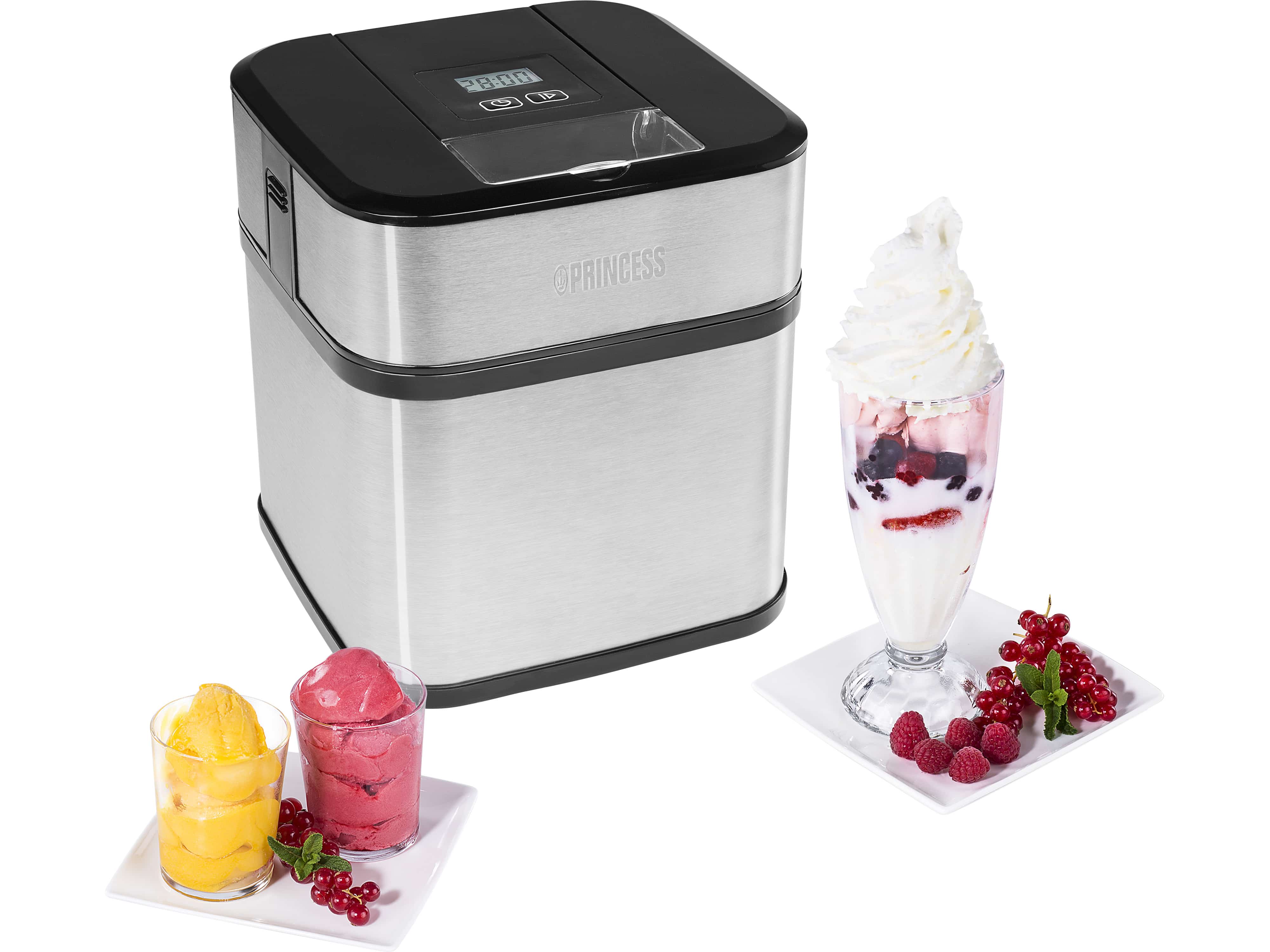 PRINCESS Eismaschine 01.282605.01.001, 1,5 L, 12 W, LCD-Display, silber/schwarz