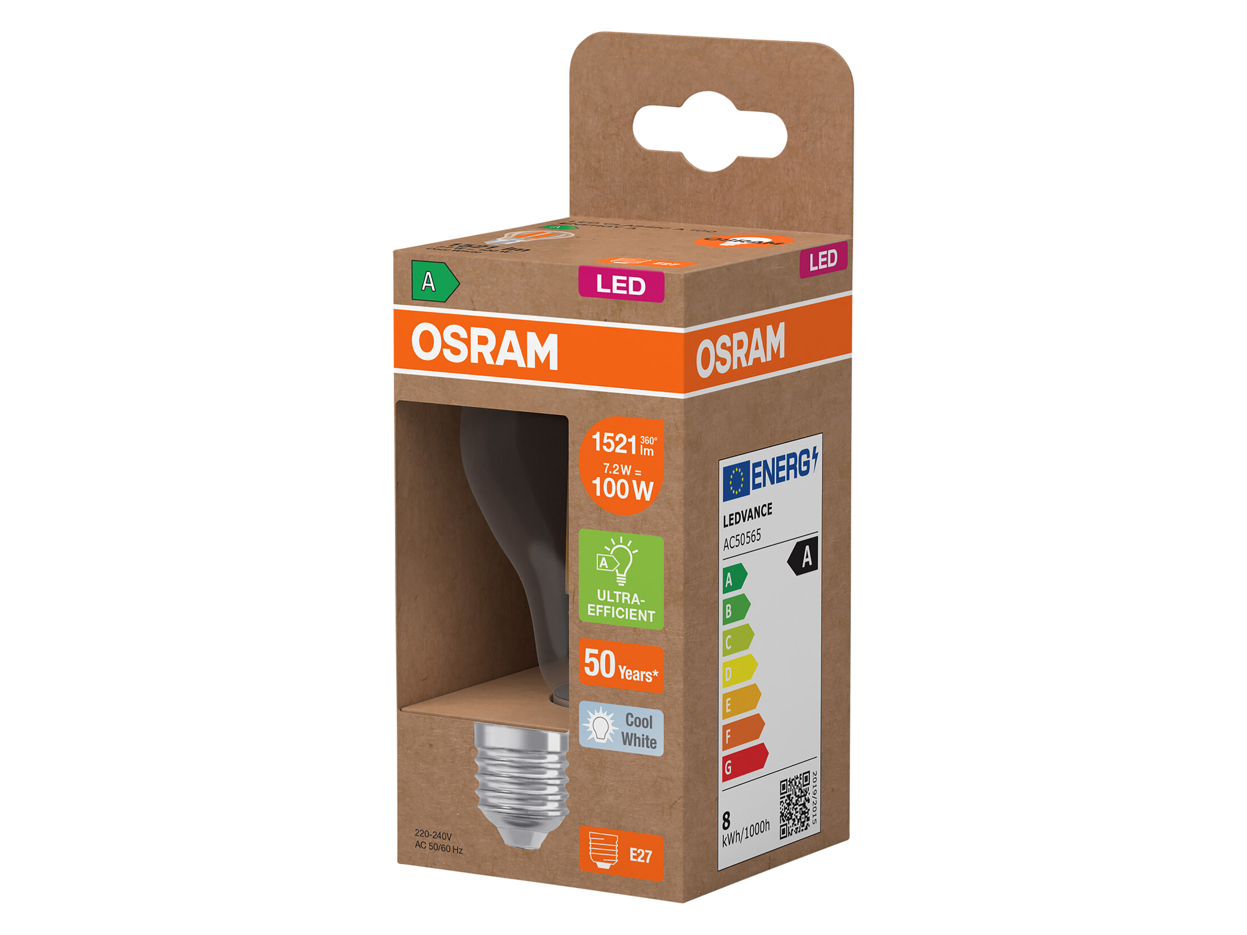 OSRAM LED-Lampe, Kolbenform, E27, 7,2 W, 4000 K, EEK: A, 1521 lm, neutralweiß