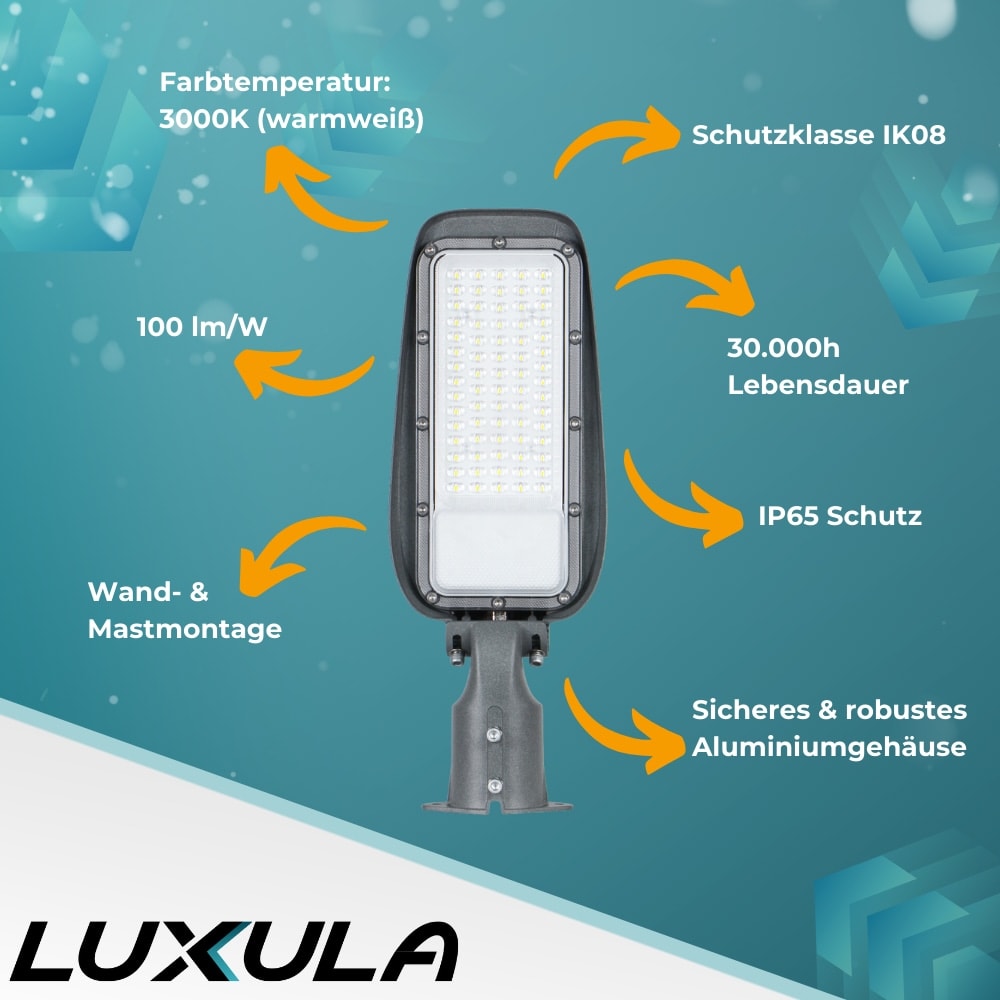 LUXULA LED-Straßenleuchte, EEK: F, 100W, 10000lm, 3000K, IP65, grau LUXULA LED-Straßenleuchte, EEK: F, 100W, 10000lm, 3000K, IP65, grau