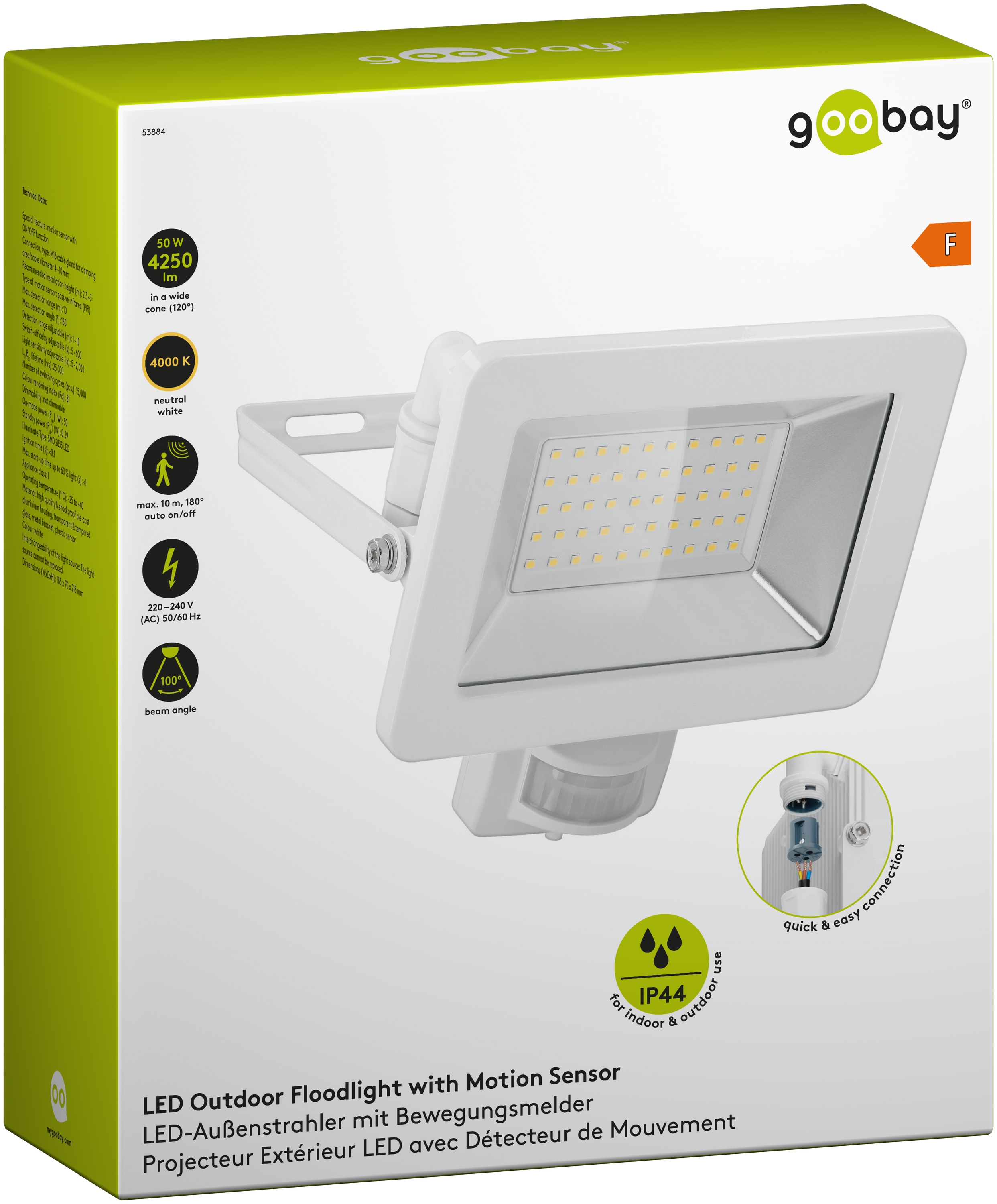 GOOBAY LED-Fluter mit Bewegungsmelder, 50W, 4250lm, 4000K, weiß