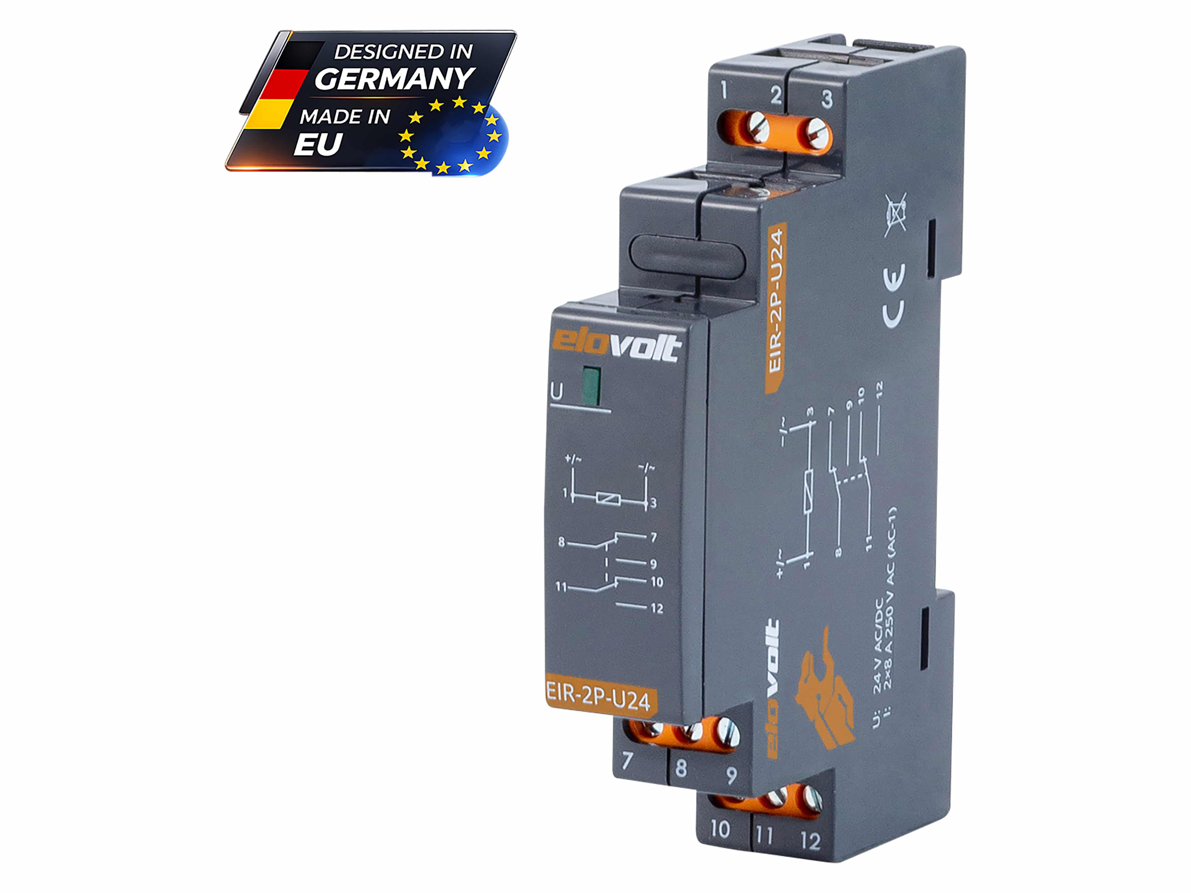 ELOVOLT Schaltrelais EIR-2P-U24, 2x 8 A, 24 V, 2 Wechsler