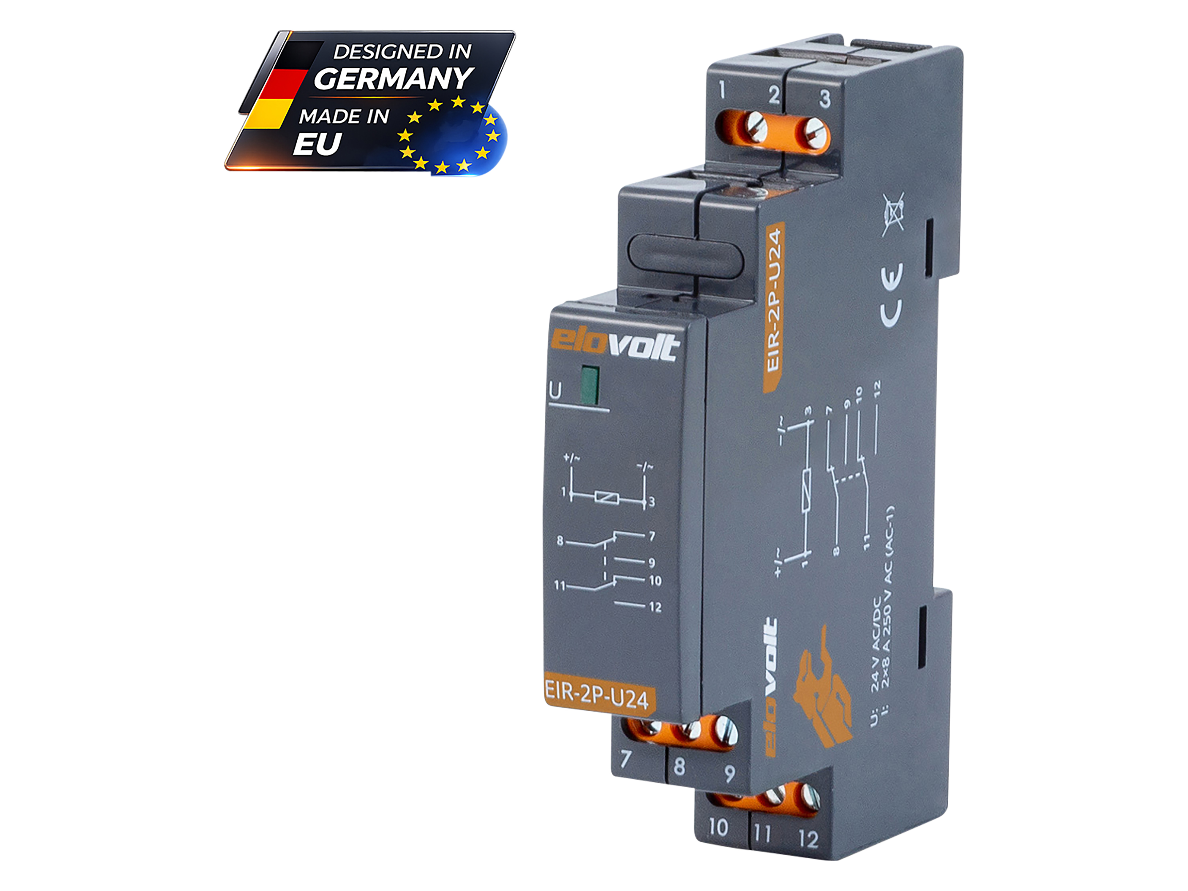 ELOVOLT Schaltrelais EIR-2P-U24, 2x 8 A, 24 V, 2 Wechsler ELOVOLT Schaltrelais EIR-2P-U24, 2x 8 A, 24 V, 2 Wechsler