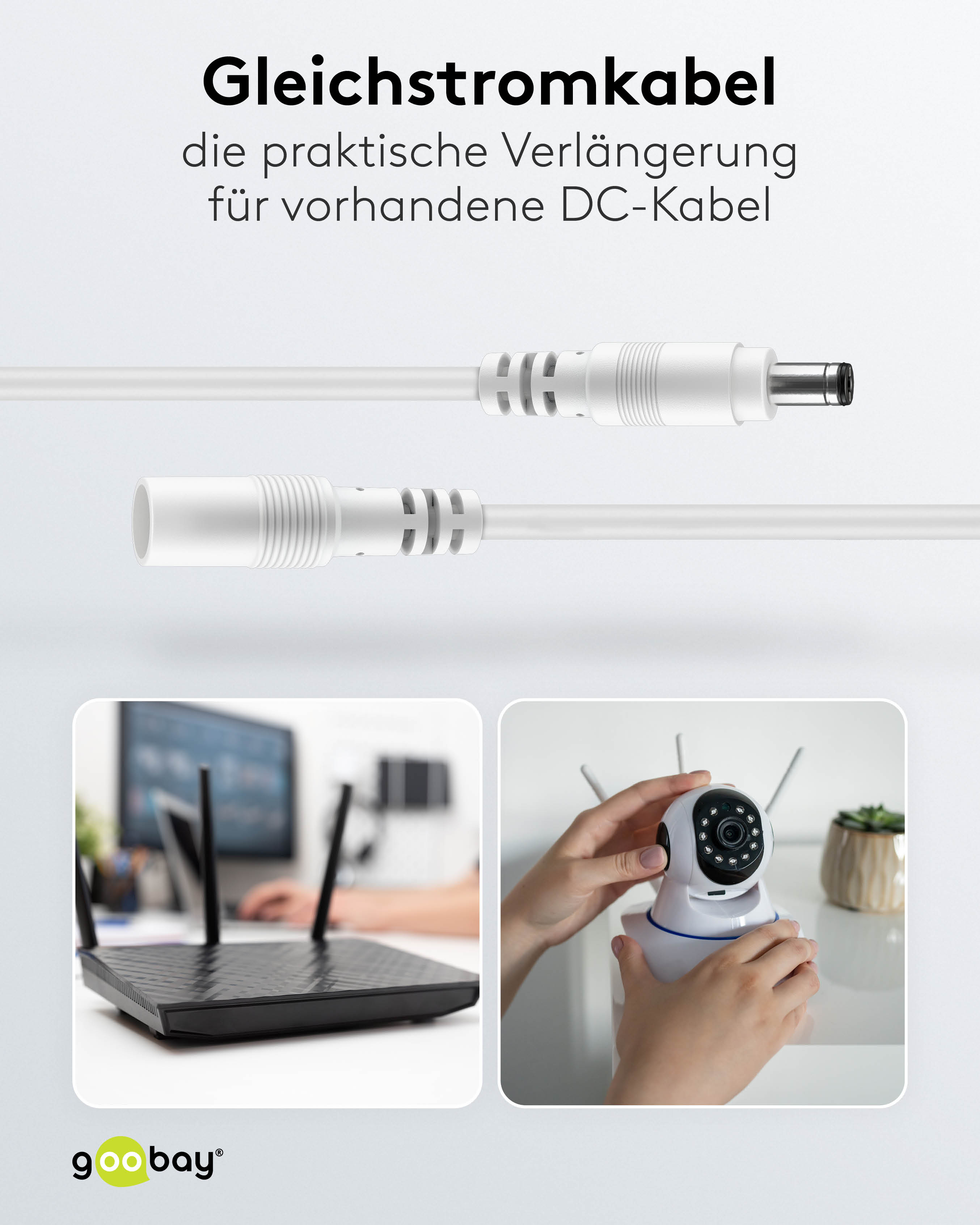 GOOBAY DC-Adapterkabel 2,5 mm, DC-Stecker auf DC-Kupplung, weiß, 3 m GOOBAY DC-Adapterkabel 2,5 mm, DC-Stecker auf DC-Kupplung, weiß, 3 m