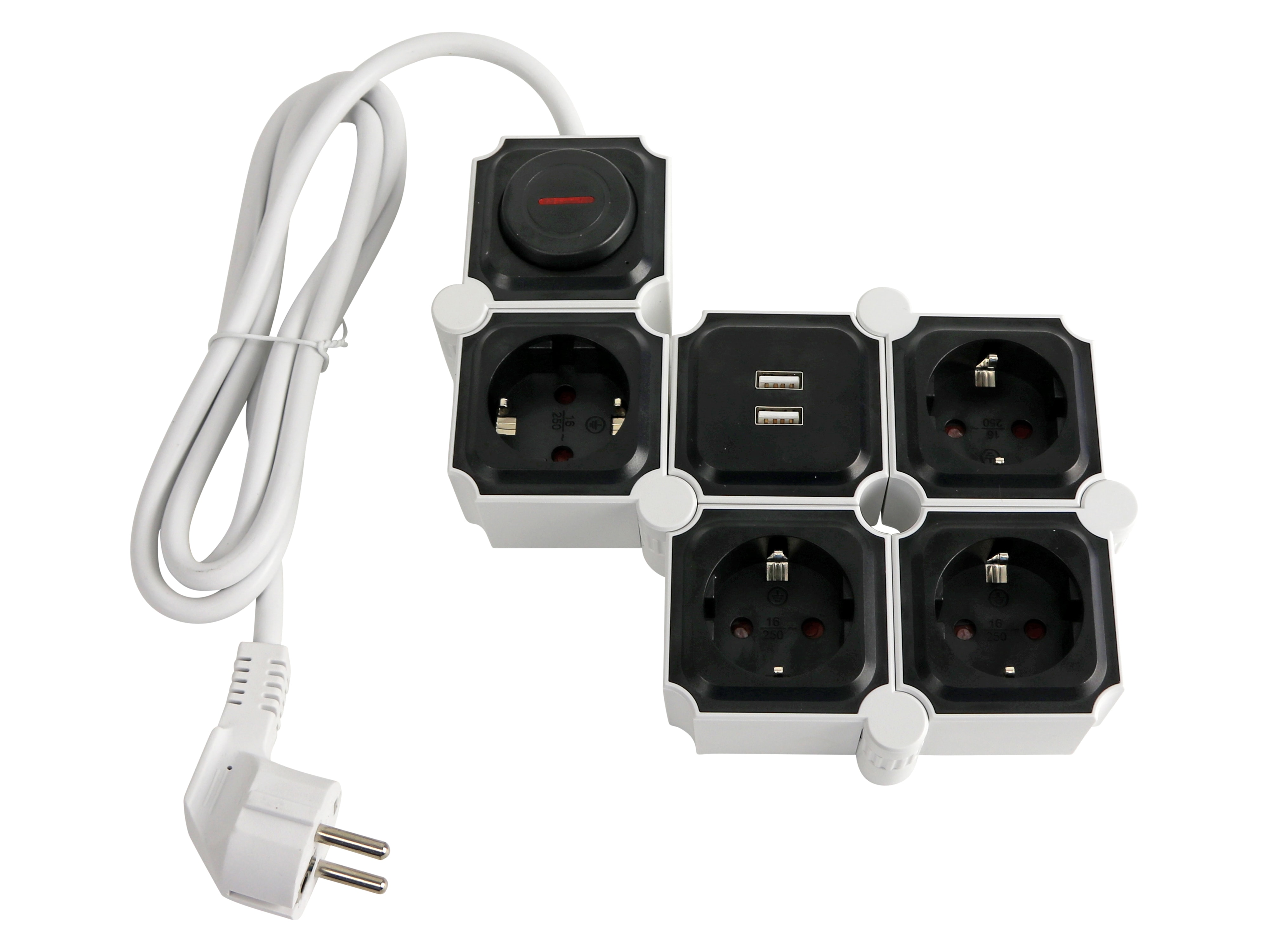 Steckdosenleiste, GT-WSL-01-F, 4-fach, Schaltbar, USB, weiß/schwarz