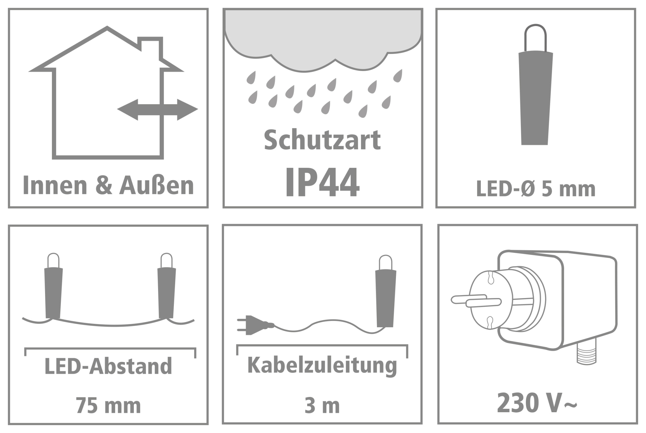 LED-Lichterkette, 320 LEDs, warmweiß, 230V~, IP44, Innen/Außen, silber/transparent
