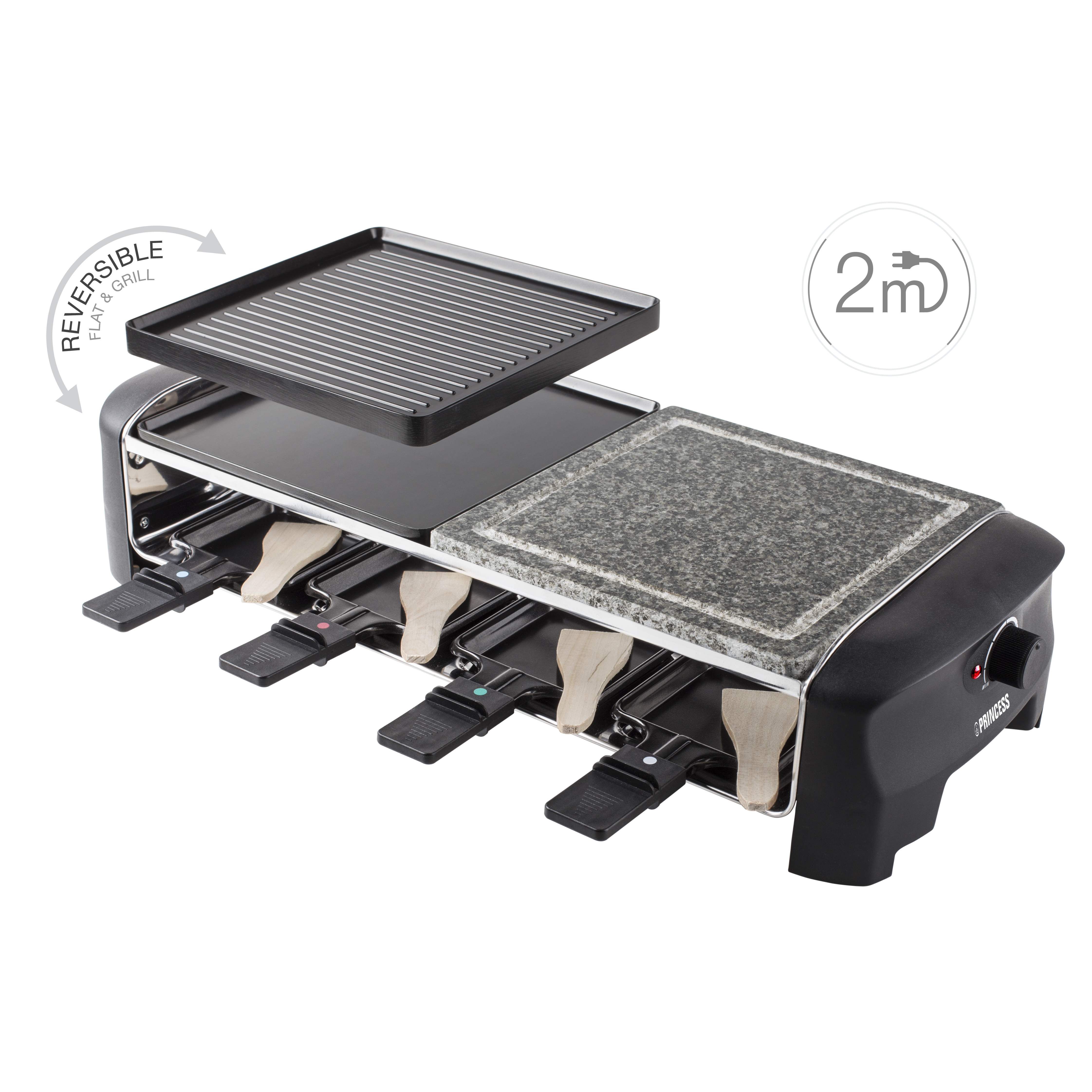 PRINCESS Raclette Grill 162820, Stone & Grill, 8 Personen, 1300 W