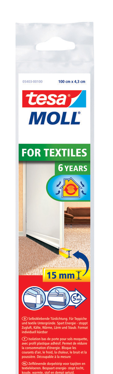 TESA tesamoll® STANDARD Türdichtschiene für Textilböden, 43 mm x 1 m, weiß TESA tesamoll® STANDARD Türdichtschiene für Textilböden, 43 mm x 1 m, weiß