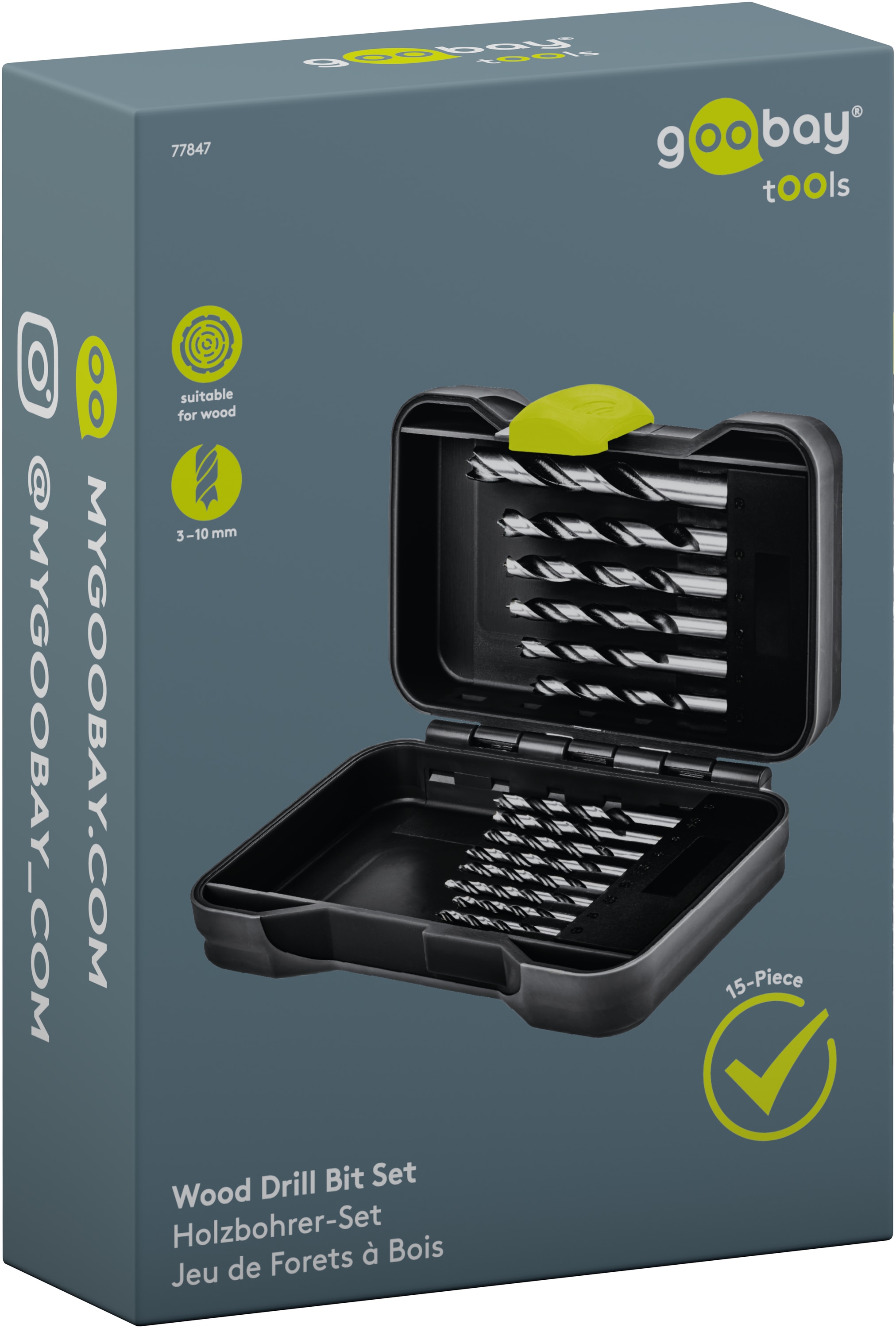 GOOBAY TOOLS Holzbohrer-Set, 77847, 3-10 mm, 15-teilig