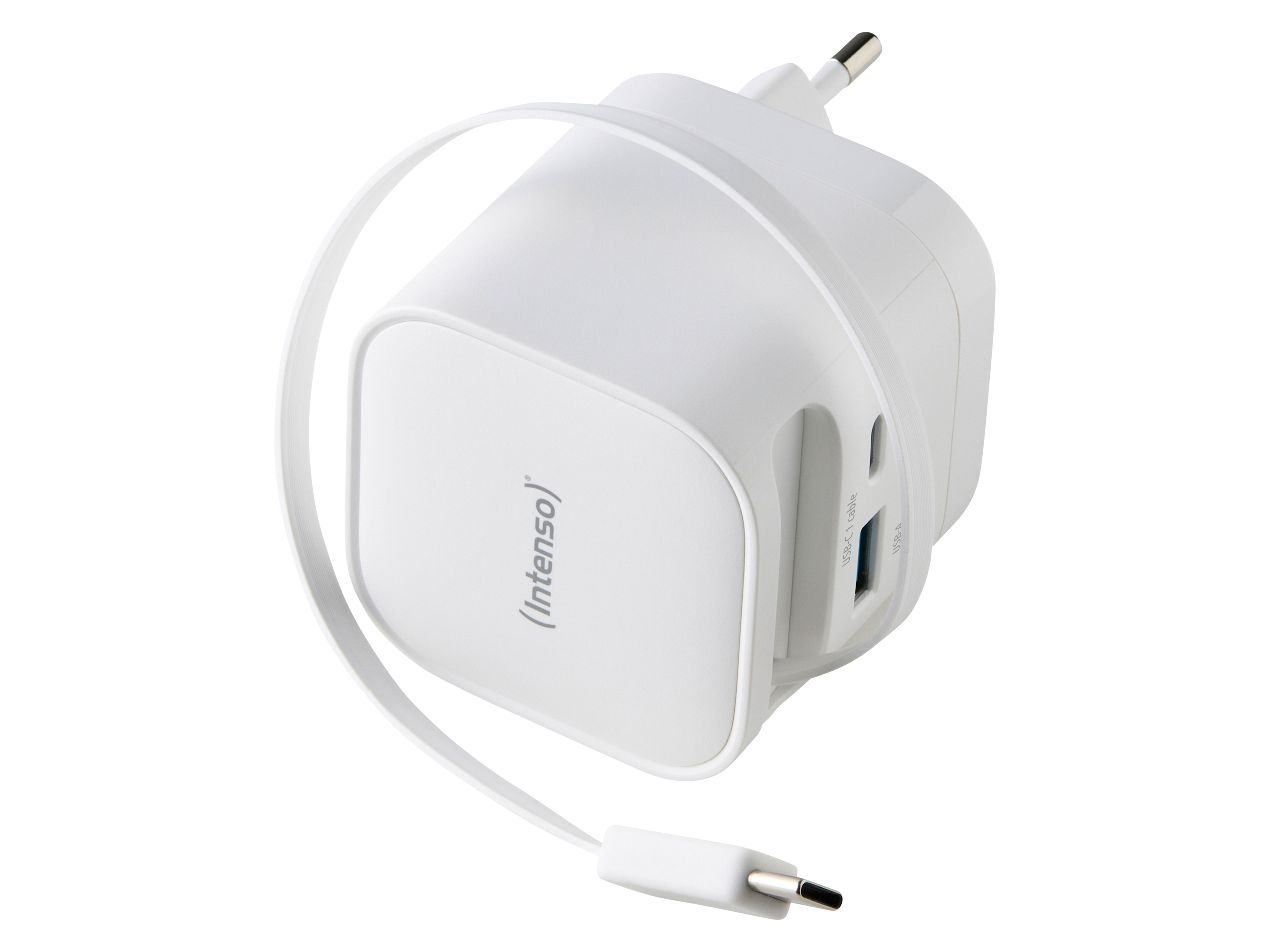 INTENSO Schnellladegerät, 65 W, ausziehbares USB-C Kabel, EU-Stecker, weiß INTENSO Schnellladegerät 7806520, 65 W, weiß
