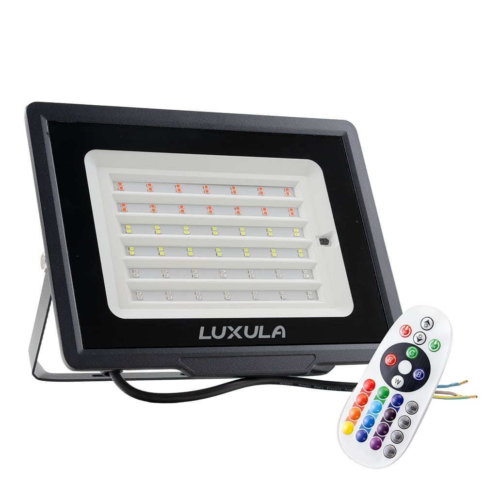 LUXULA RGB LED-Fluter LX400184, 100W, IP65, schwarz, mit Fernbedienung