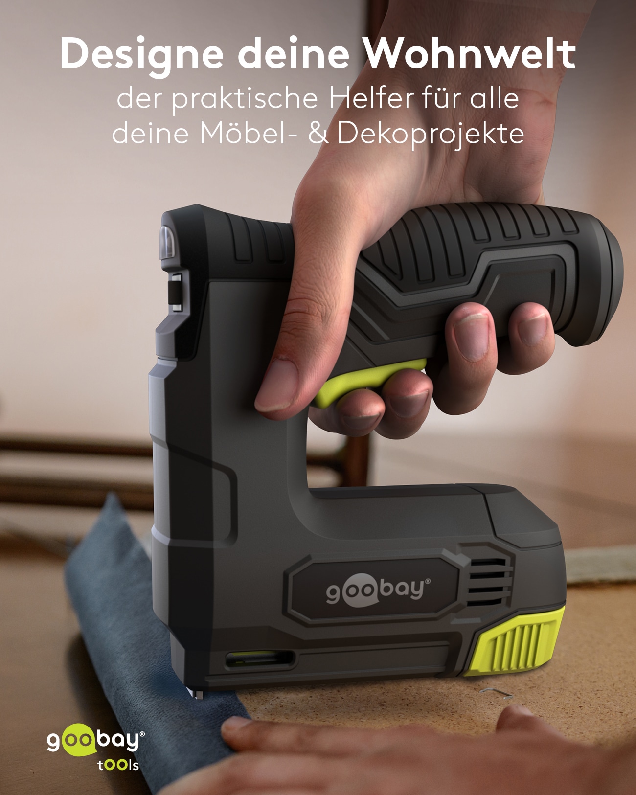 GOOBAY TOOLS 2in1 Akku-Tacker, 77819, mit 2.000 Tackernadeln und 500 Nägeln