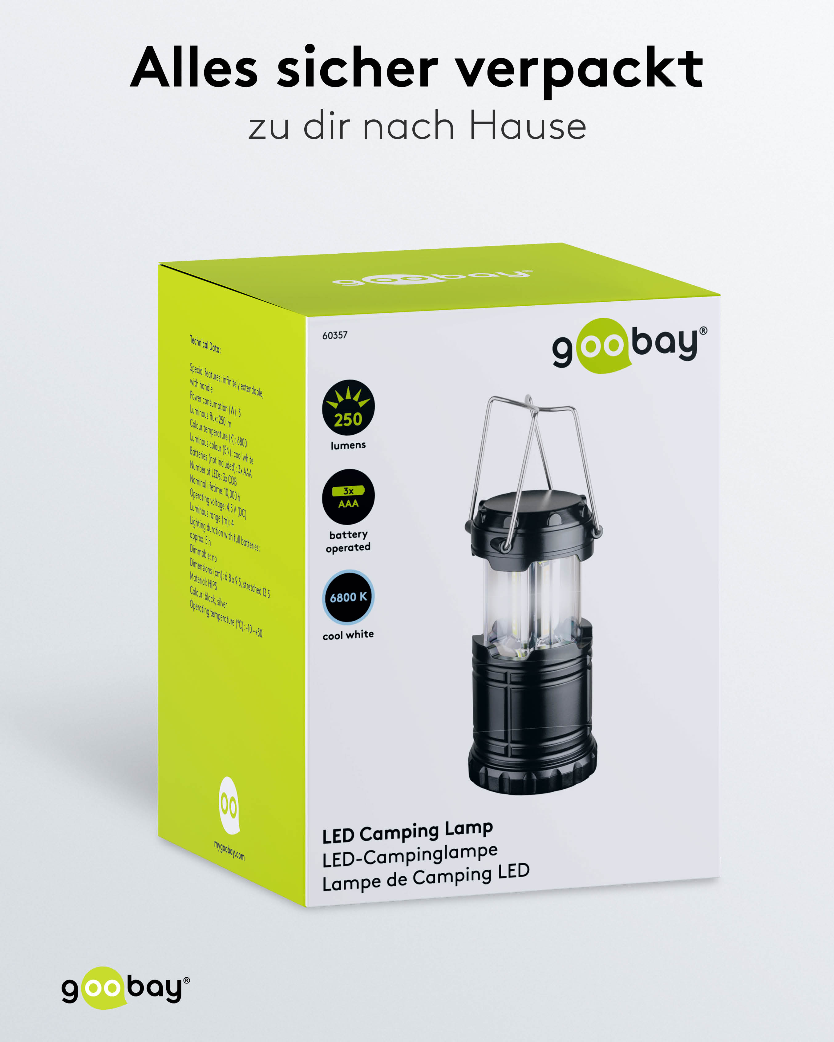 GOOBAY LED-Campingleuchte High Bright 250, batteriebetrieben GOOBAY LED-Campingleuchte High Bright 250, batteriebetrieben