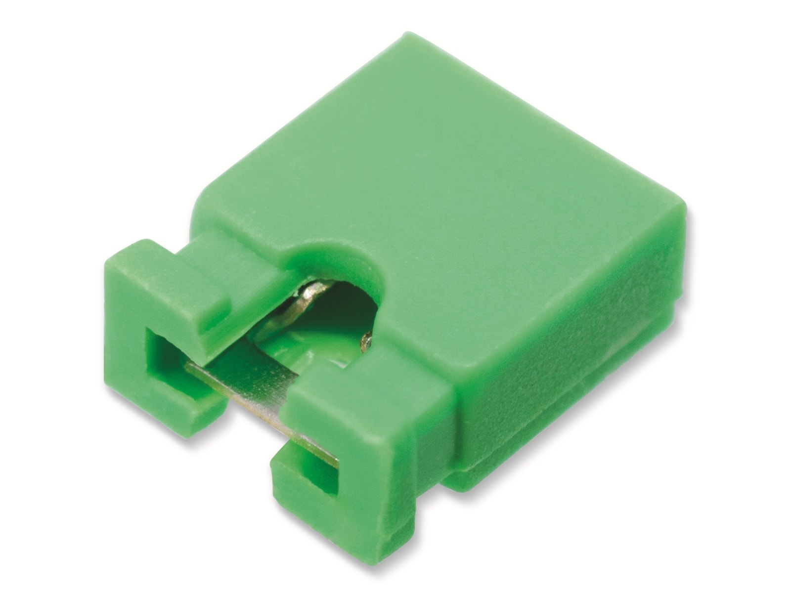 Kurzschlussbrücke / Jumper, grün, 2,54 mm, oben offen, 2 Pol Kurzschlussbrücke / Jumper, grün, 2,54 mm, oben offen, 2 Pol
