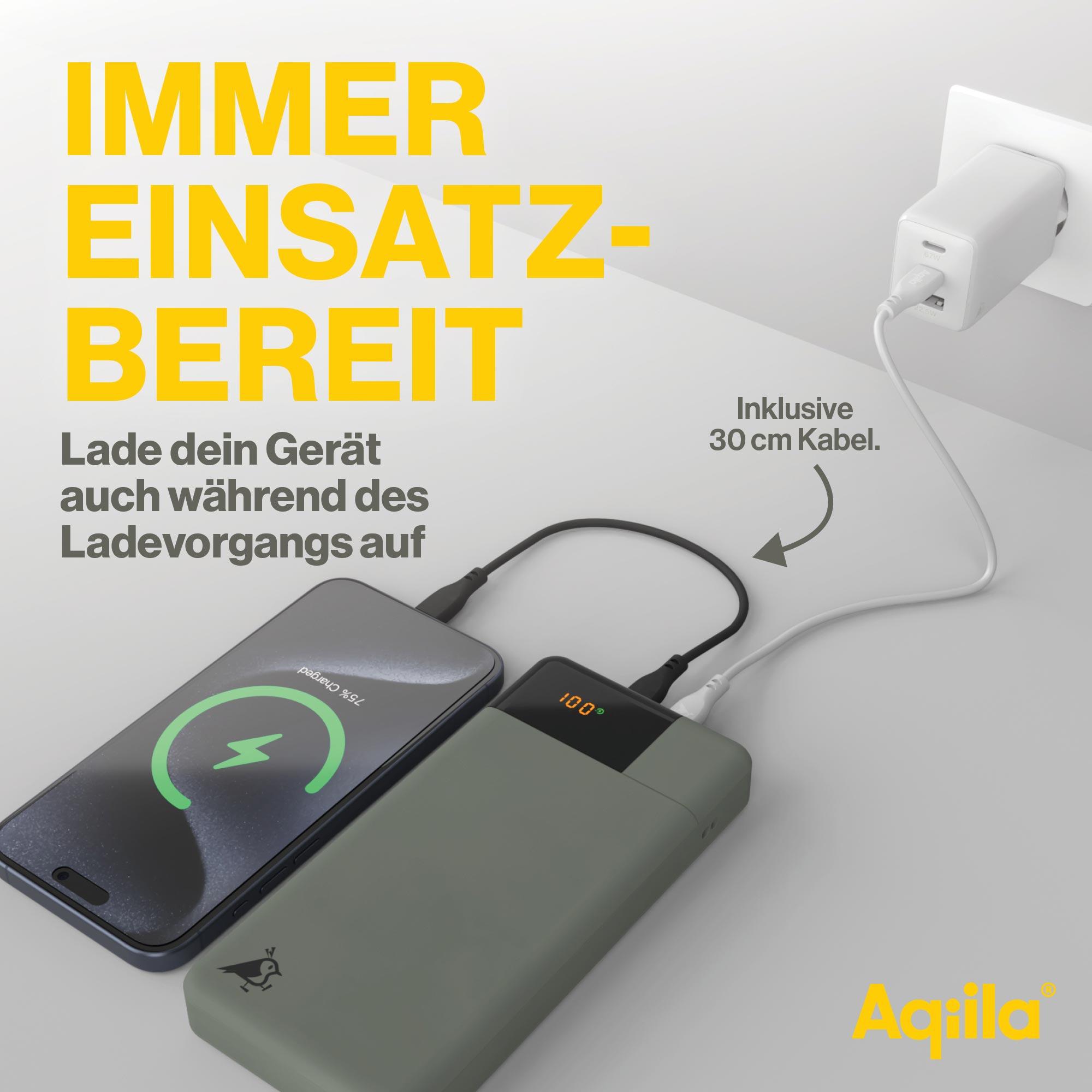 AQIILA Powerbank Powerbird B20+, 65 W, 20.000mAh, 1x USB-A, 2x USB-C, moosgrün AQIILA Powerbank Powerbird B20+, 65 W, 20.000mAh, 1x USB-A, 2x USB-C, moosgrün