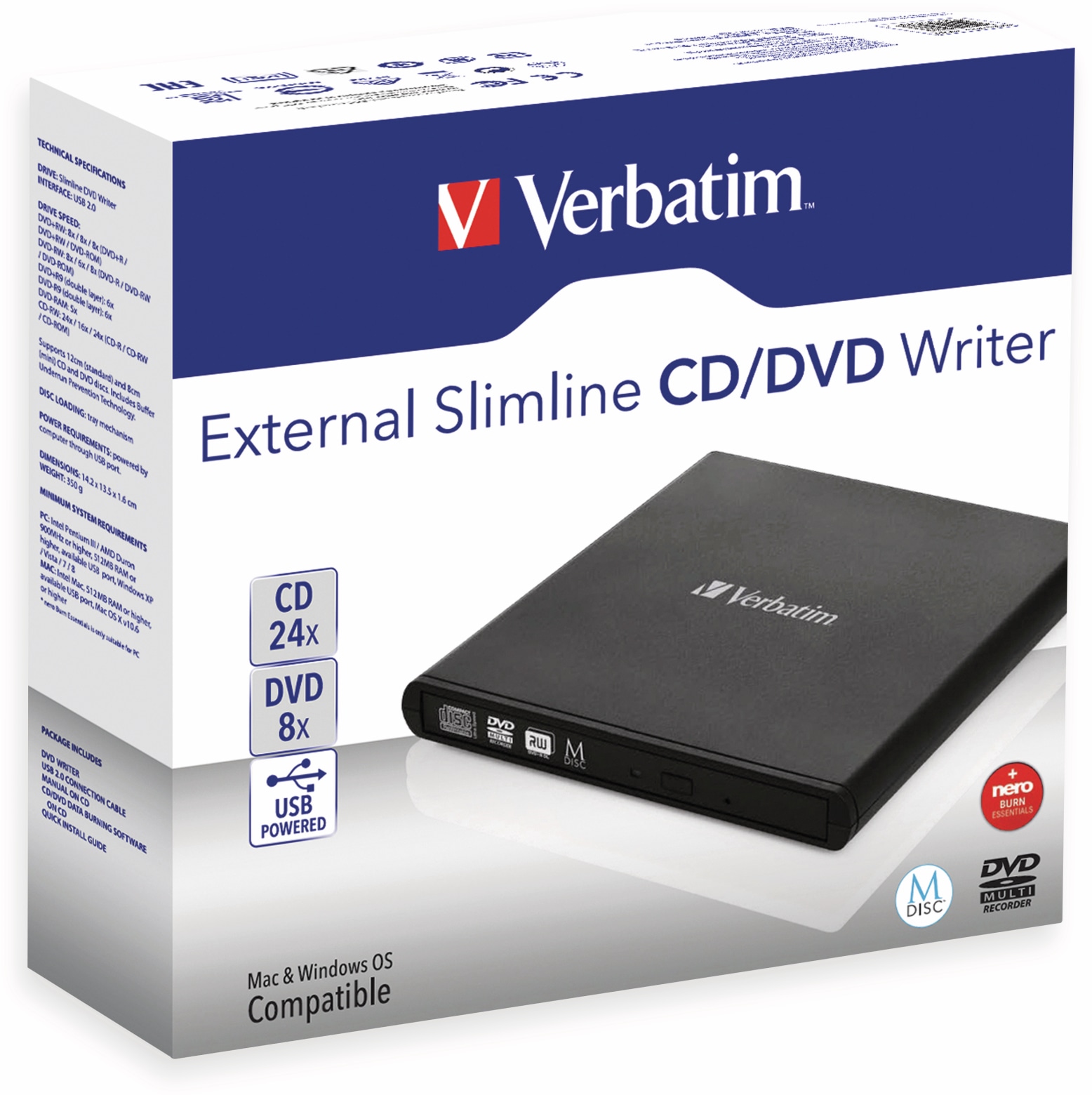 VERBATIM DVD-Brenner 98938, MDISC, Slimline, schwarz