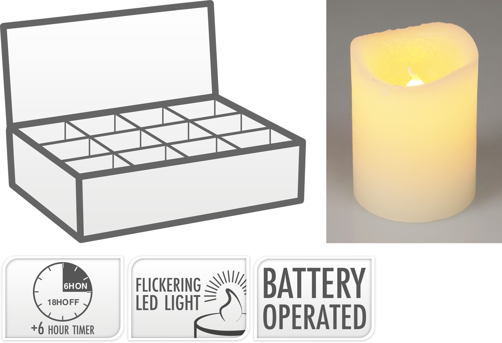 LED-Kerze inkl. CR2032 Batterie, Timerfunktion, elfenbein, 5x6 cm