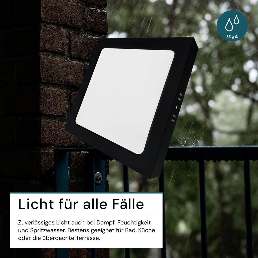 LUXULA LED-Deckenleuchte, 18W, EEK: F, 1800lm, CCT, IP44, quadrat, schwarz