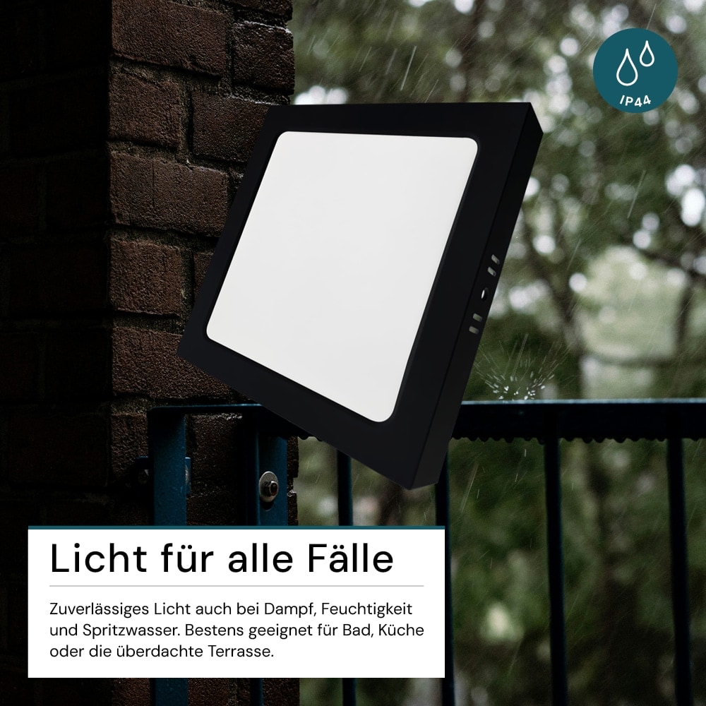 LUXULA LED-Deckenleuchte, 18W, EEK: F, 1800lm, CCT, IP44, quadrat, schwarz