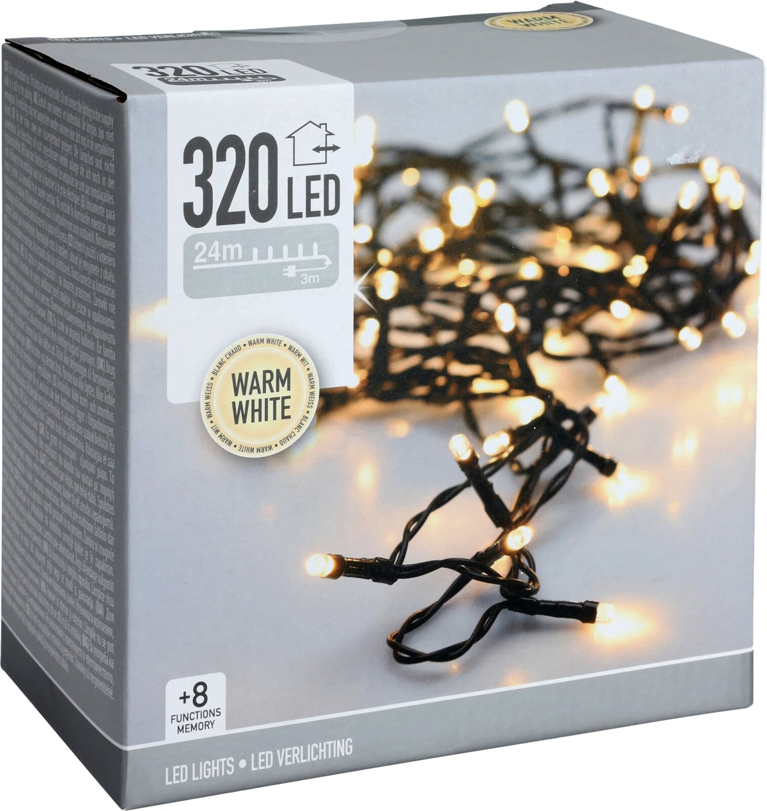 KOOPMAN LED-Lichterkette warmweiß, 320 LEDs, Grünes Kabel, Innen/Außen, 27m