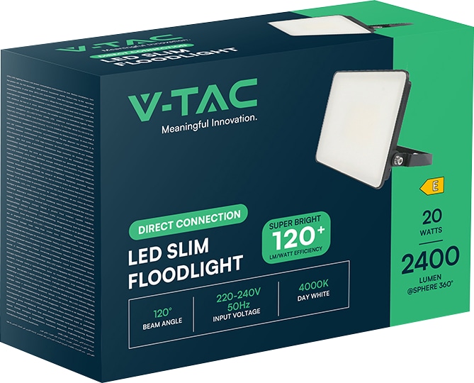 V-TAC LED-Fluter, VT-4419-FC, EEK: E, 20 W, 2400 lm, 6500 K, IP65, kaltweiß