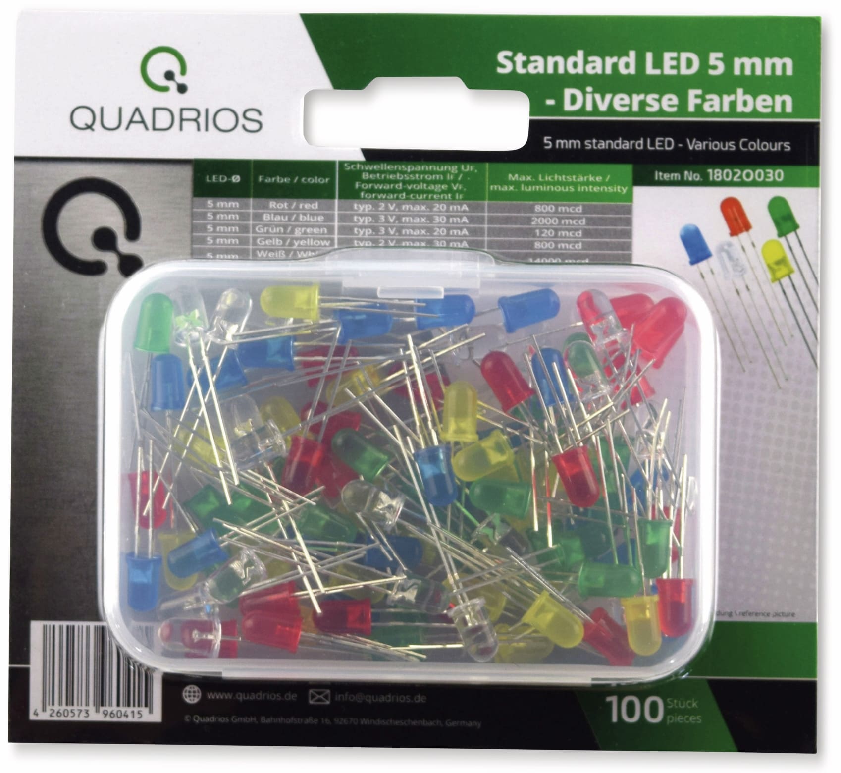 QUADRIOS, 1802O030, Standard LED-SET 5 mm, Diffus, Klar, 100 ST