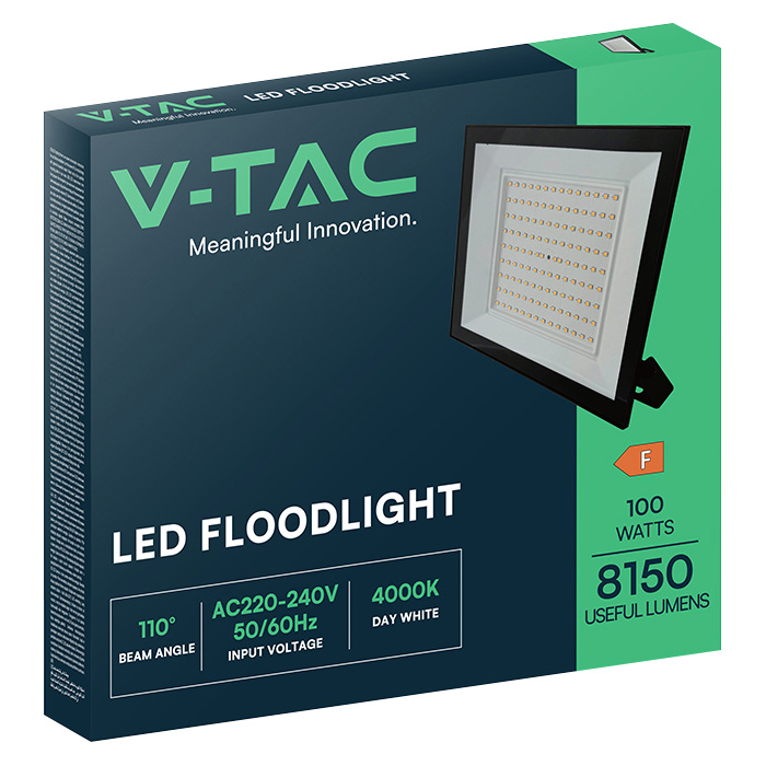 V-TAC LED-Fluter, VT-44109, 100 W, 4000K, EEK: F, 8150 lm, neutralweiß, IP65, schwarz