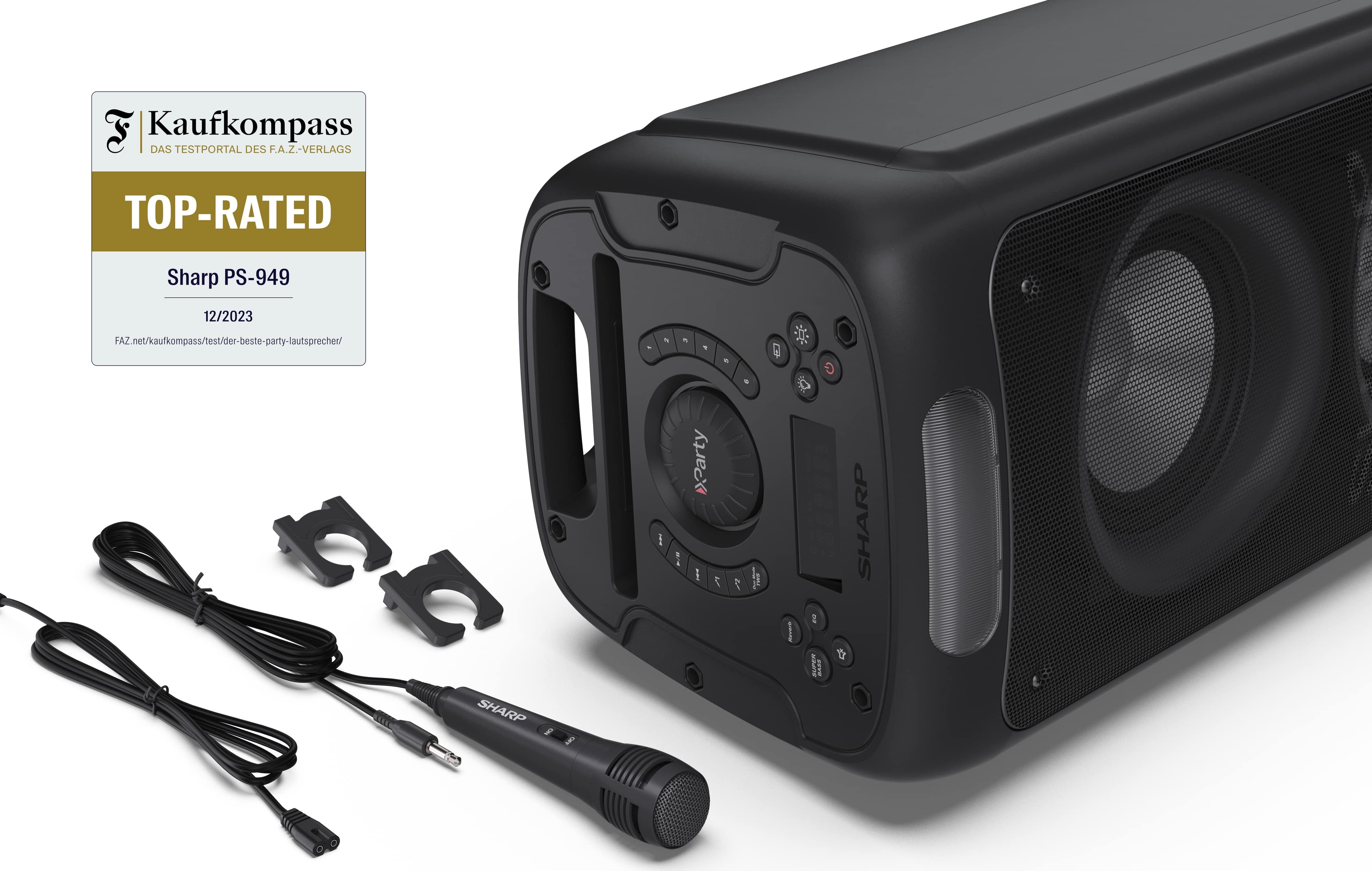 SHARP Party-Lautsprecher PS-949, tragbar, Bluetooth, USB, MP3, 132 W SHARP Party-Lautsprecher PS-949, tragbar, Bluetooth, USB, MP3, 132 W