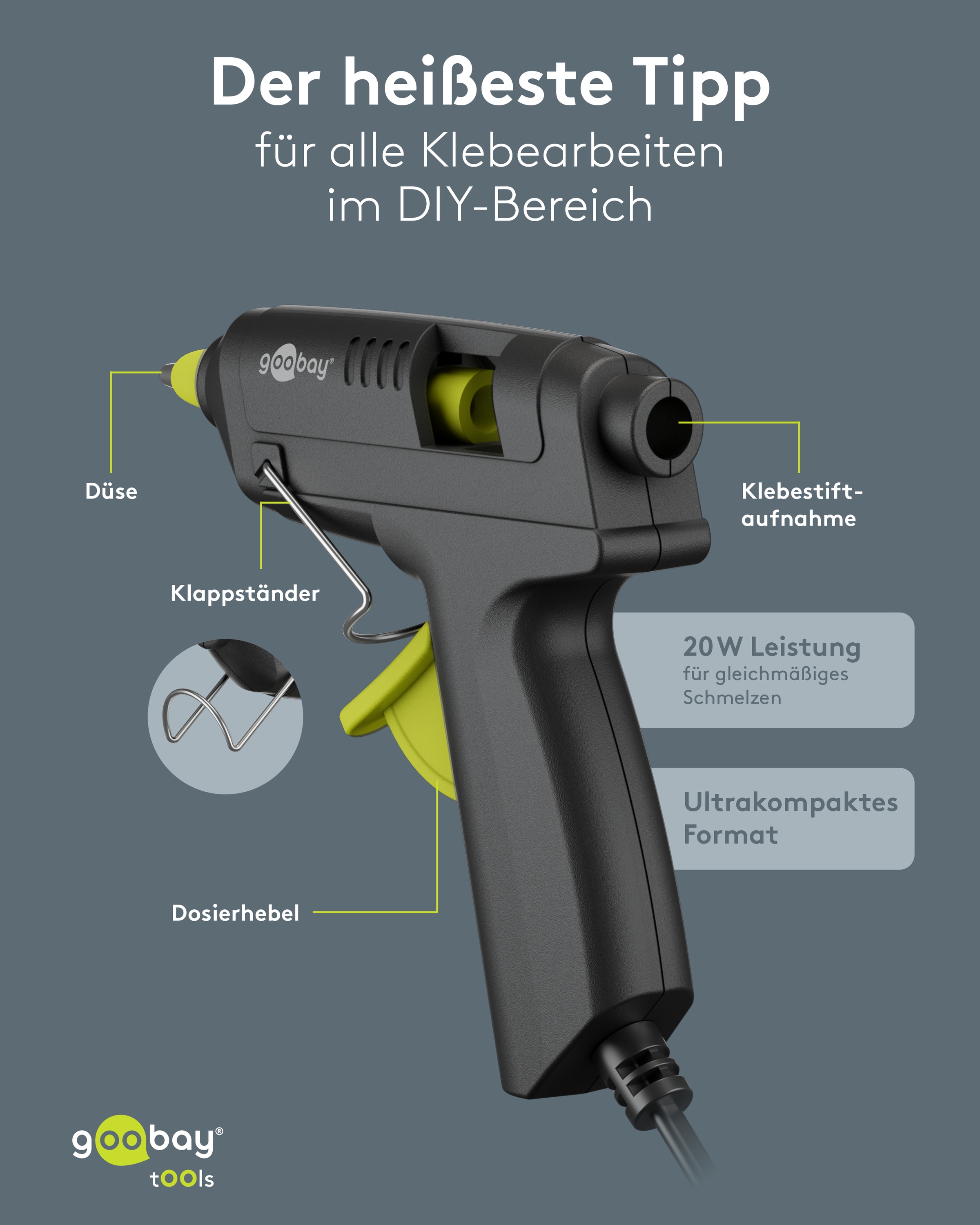 GOOBAY TOOLS Heißklebepistole Advanced, 77825, 20 W, inkl. 50 Klebesticks