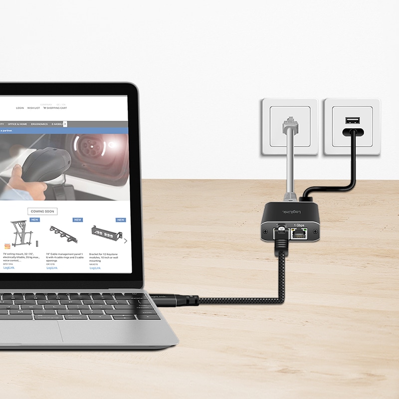 LOGILINK USB-C Ethernet-Kabel CAT6 CU0412 USB-C 3.2 auf RJ 45 2m