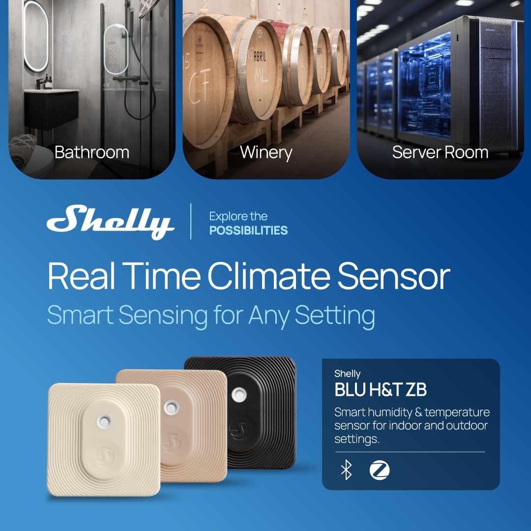 SHELLY Bluetooth Temperatur- & Feuchtigkeitssensor, Blu ZB H&T, schwarz SHELLY Bluetooth Temperatur- & Feuchtigkeitssensor, Blu ZB H&T, schwarz