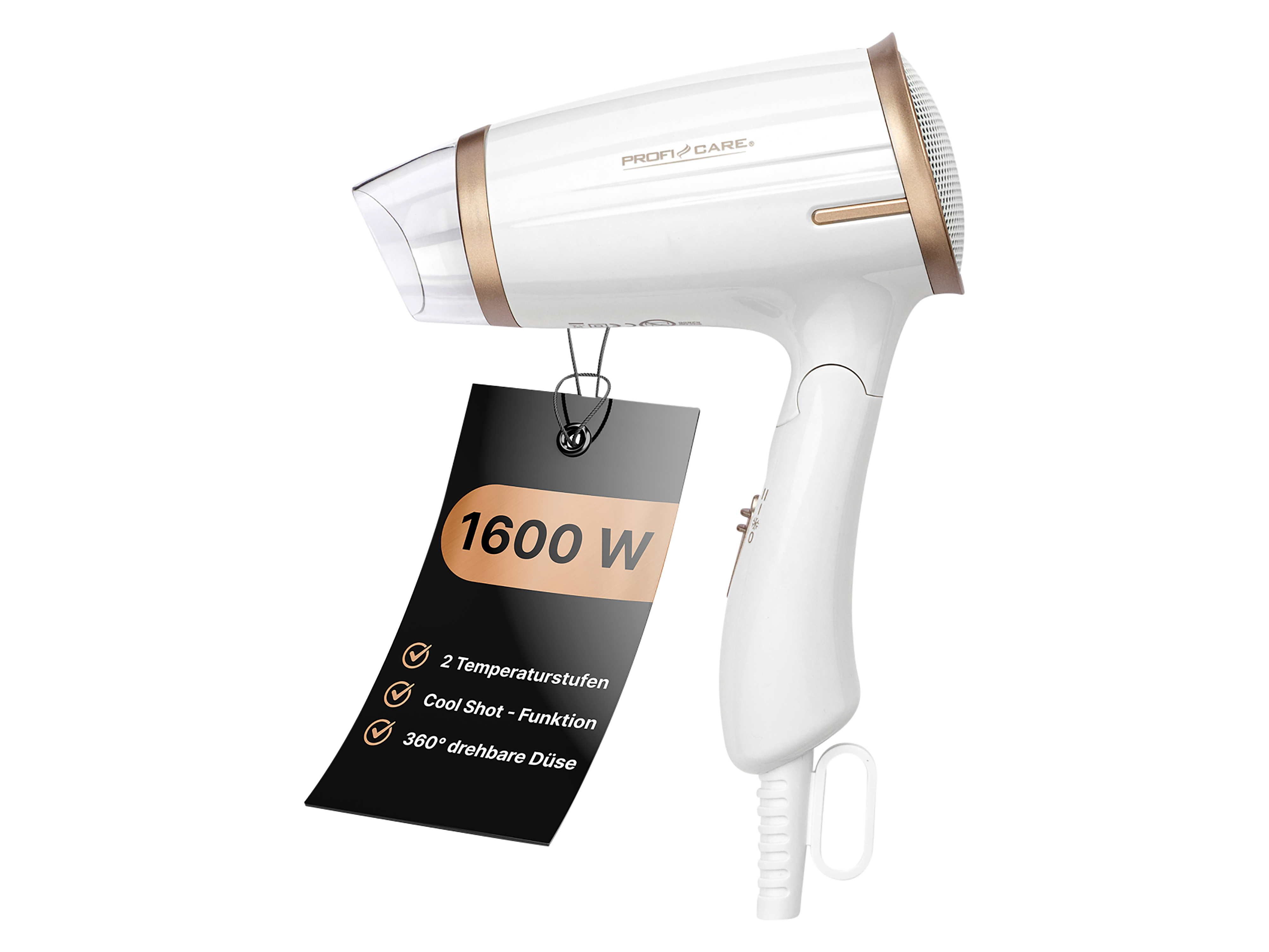 PROFICARE Haartrockner PC-HT 3009, Klappgriff, kompakt, 1400W, weiß-chanpanger