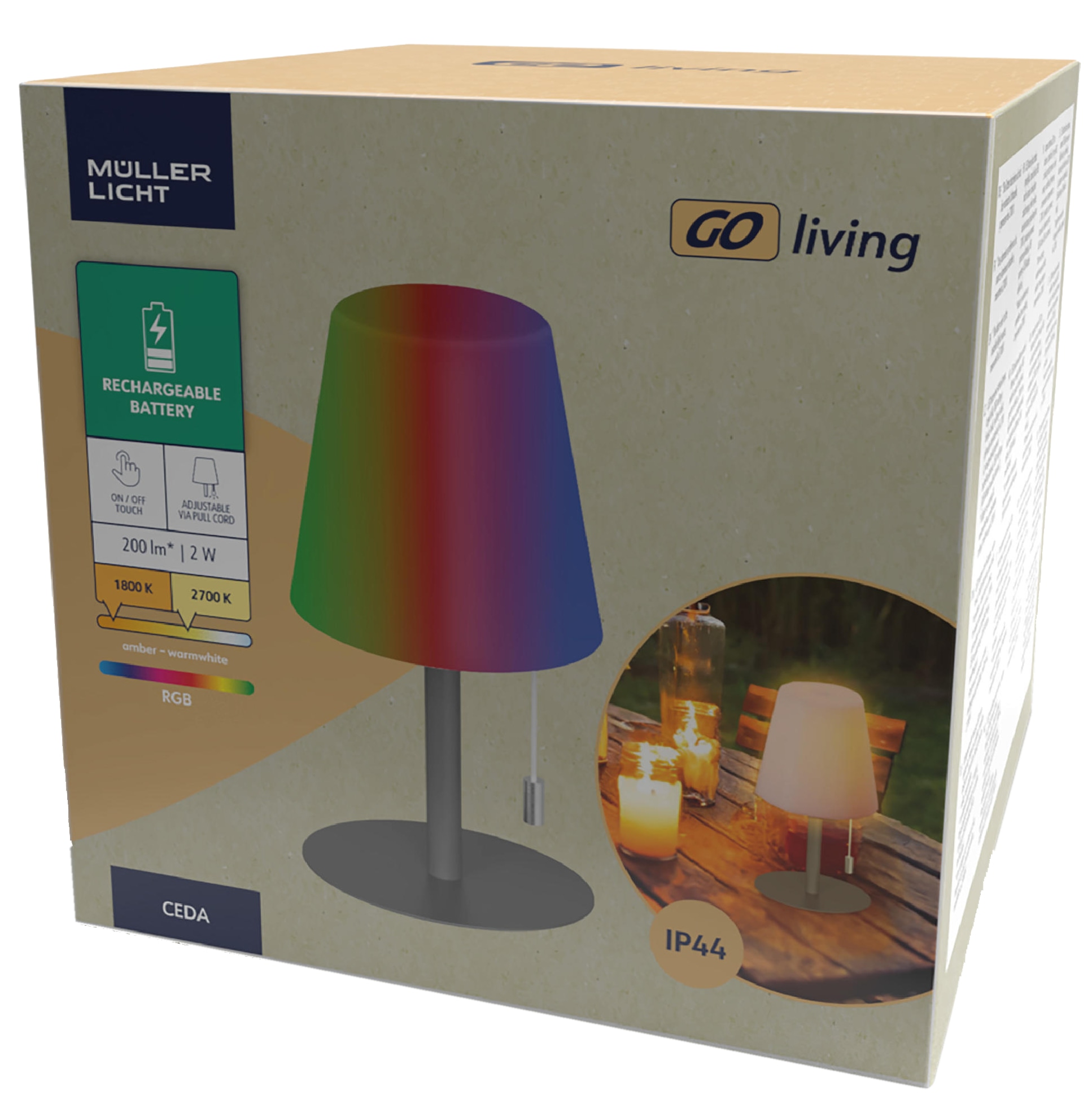 MÜLLER-LICHT LED-Akku-Tischleuchte CEDA, 2W, 200lm, RGB + weiß, grau