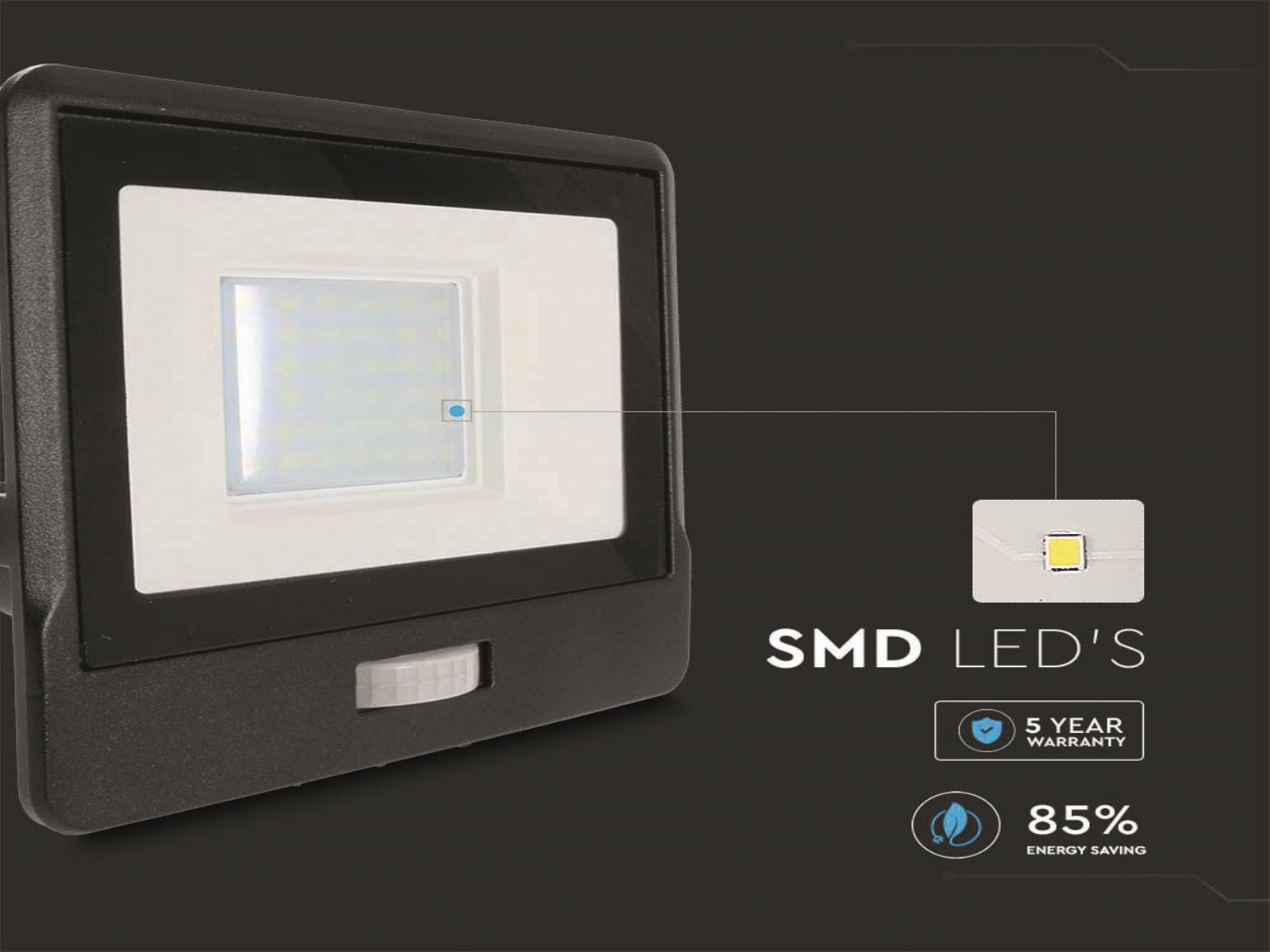 V-TAC LED-Fluter, Bewegungsmelder VT-138S-1 (20288) EEK: F, 30W, 2340 lm, 6500K, schwarz V-TAC LED-Fluter, Bewegungsmelder VT-138S-1 (20288) EEK: F, 30W, 2340 lm, 6500K, schwarz
