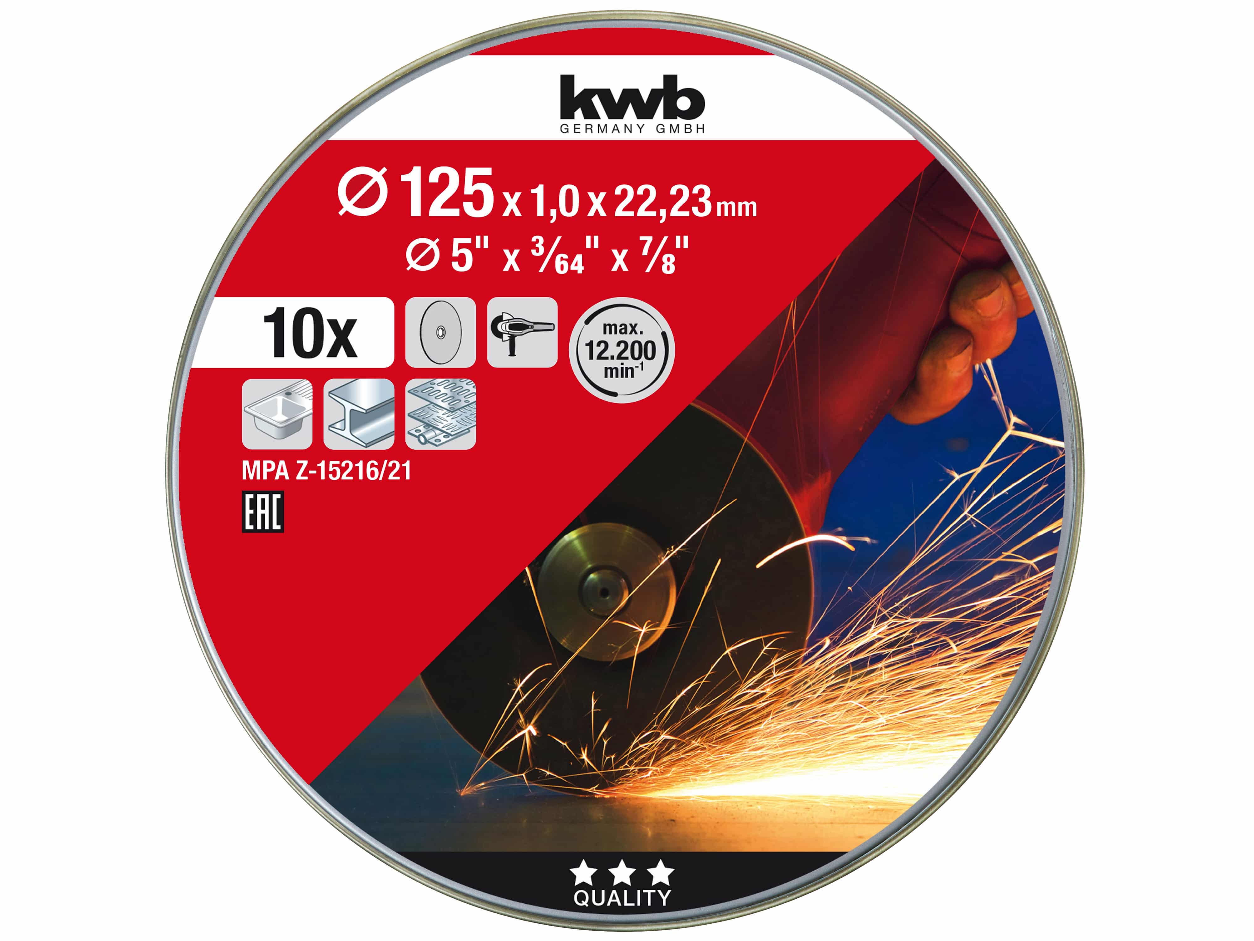 KWB Trennscheiben-Set, 712022, 125x1,0 mm, 10 Stück KWB Trennscheiben-Set, 712022, 125x1,0 mm, 10 Stück