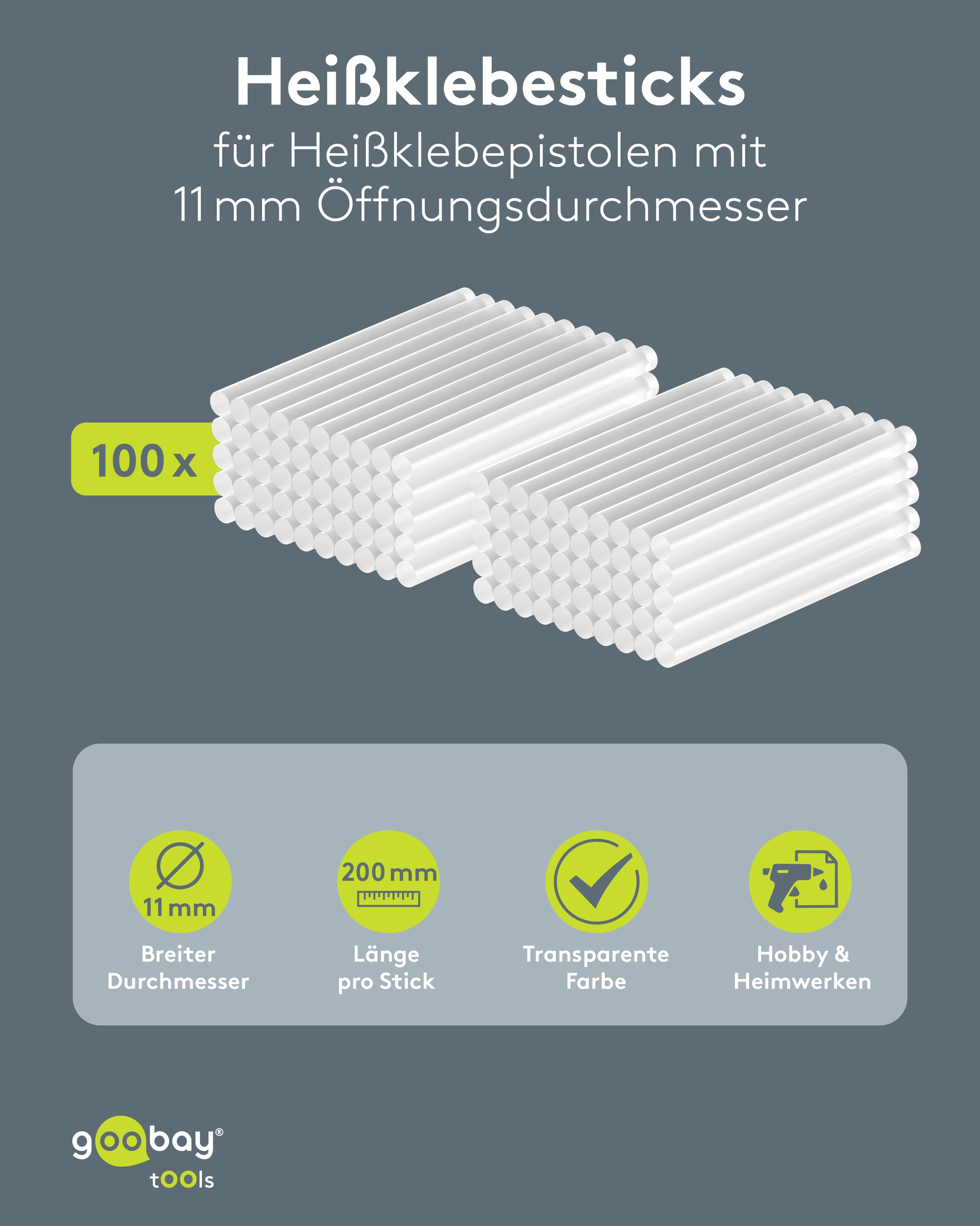 GOOBAY TOOLS Heißklebesticks, 77854, 11 mm, 100 Stück