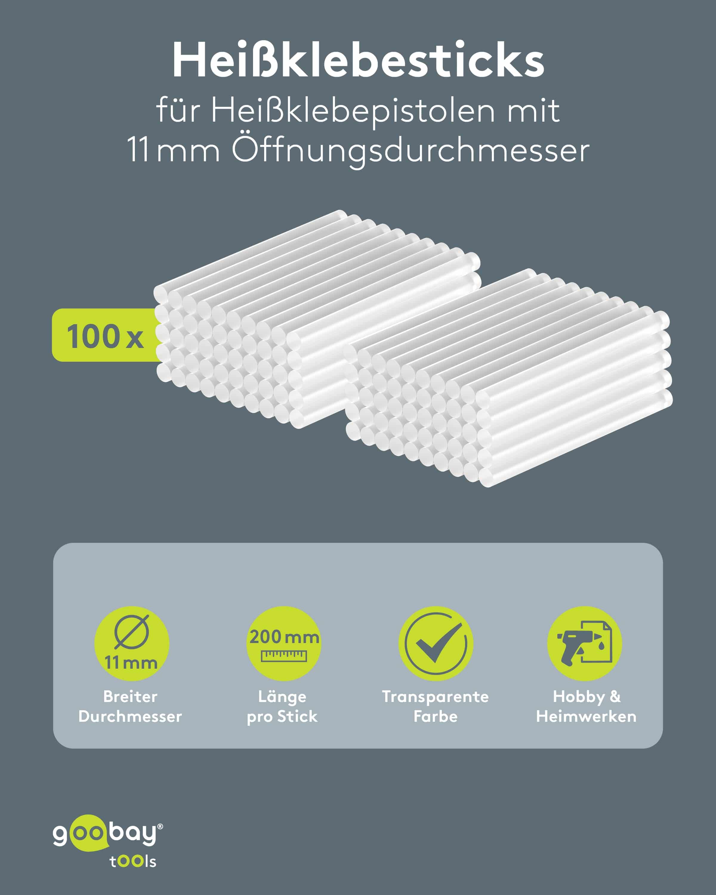 GOOBAY TOOLS Heißklebesticks, 77854, 11 mm, 100 Stück