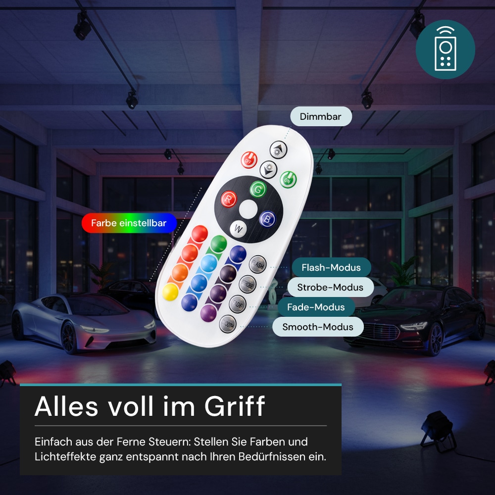 LUXULA RGB LED-Fluter LX400184, 100W, IP65, schwarz, mit Fernbedienung