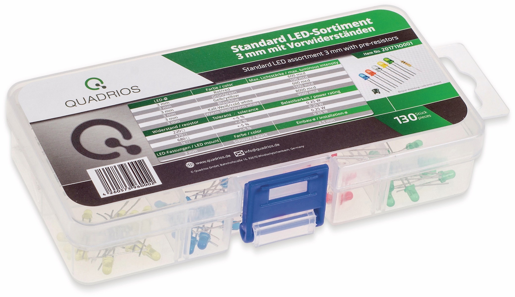 QUADRIOS, 201711O001, Standard LED-SET 3 mm, Diffus, Klar, 130 ST