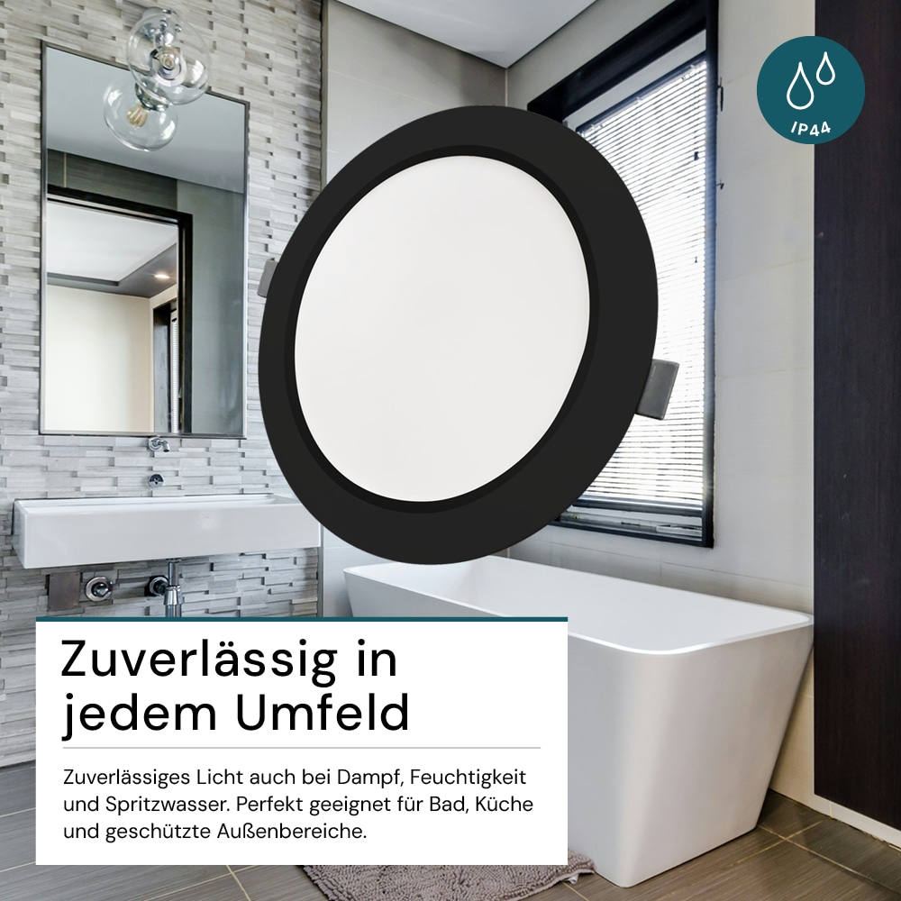 LUXULA LED-Einbauleuchte, 12W, EEK: F, 1200lm, CCT, IP44, schwarz