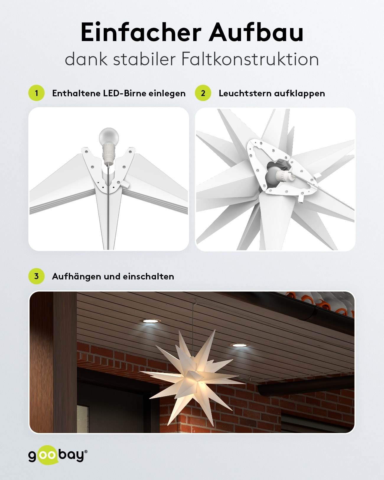 GOOBAY LED-Stern, 18 Zacken, 56cm, Outdoor, Timerfunktion, Batteriebetrieben GOOBAY LED-Stern, 18 Zacken, 56cm, Outdoor, Timerfunktion, Batteriebetrieben