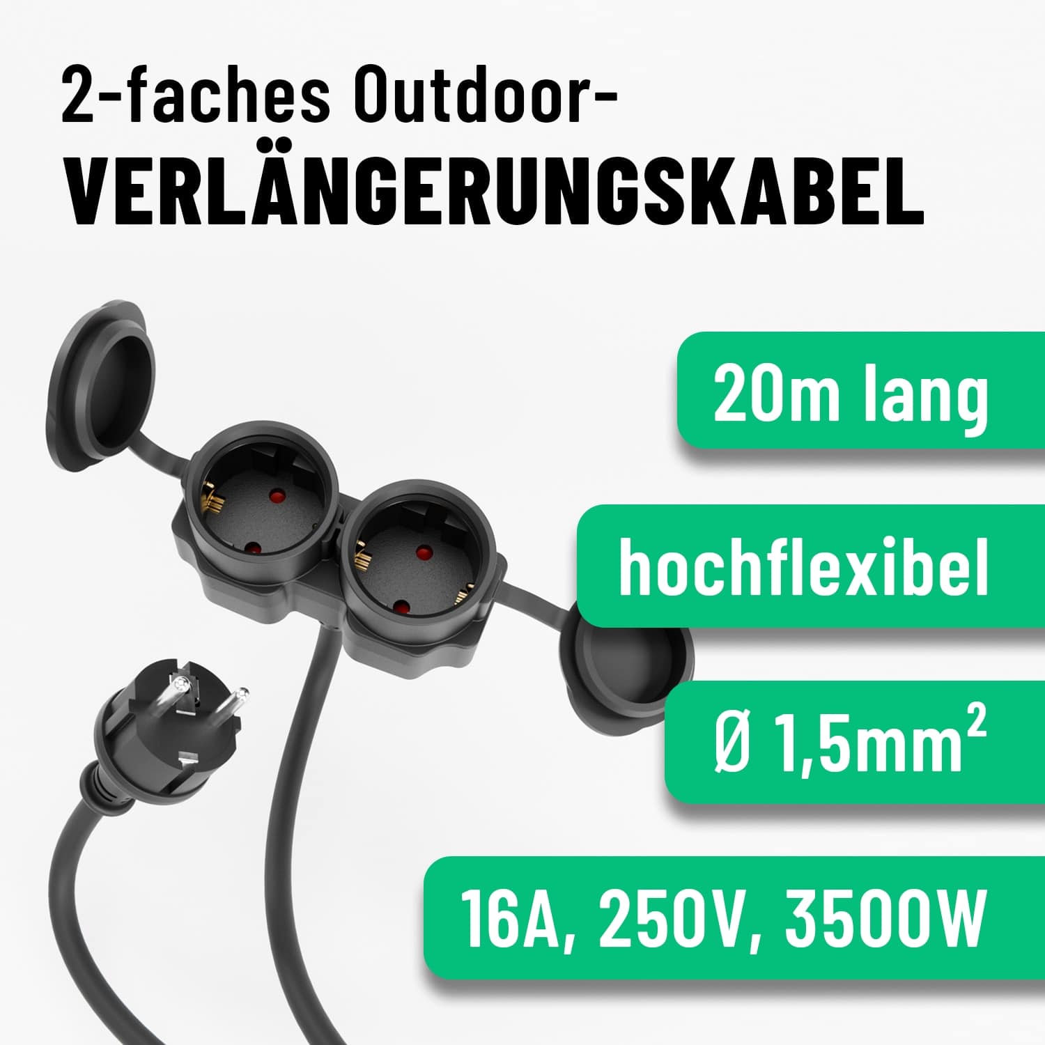 ABSINA Verlängerungskabel 151232, 2-Fach, 20 m ABSINA Verlängerungskabel 151232, 2-Fach, 20 m