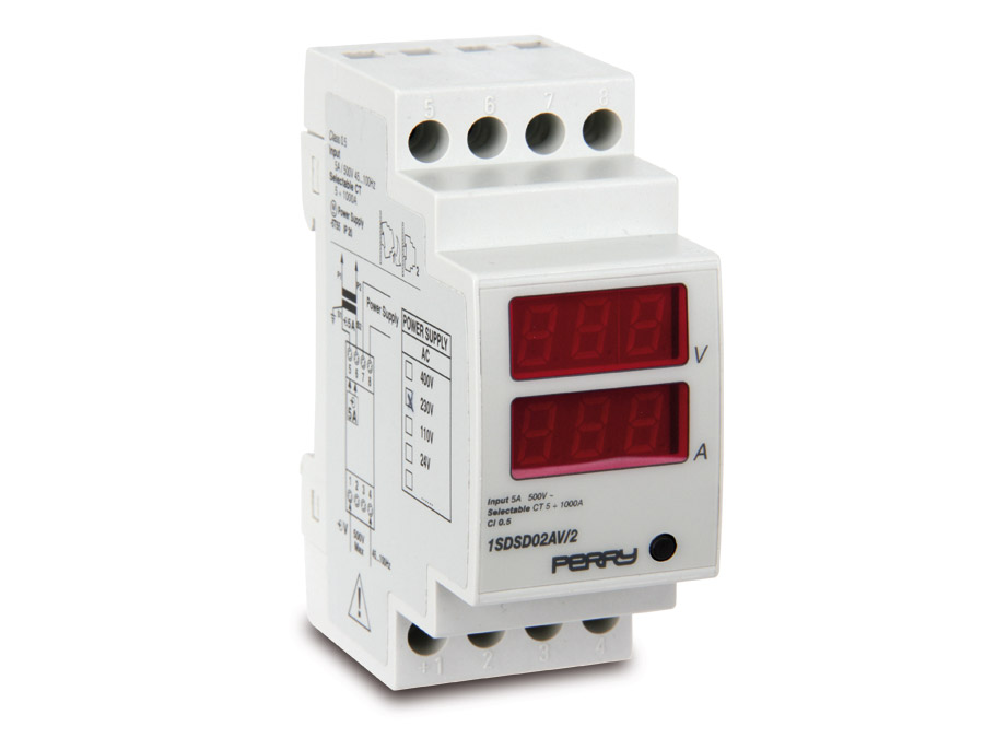 Perry/Sesam Systems Digitales Volt-/Amperemeter für DIN-Schiene