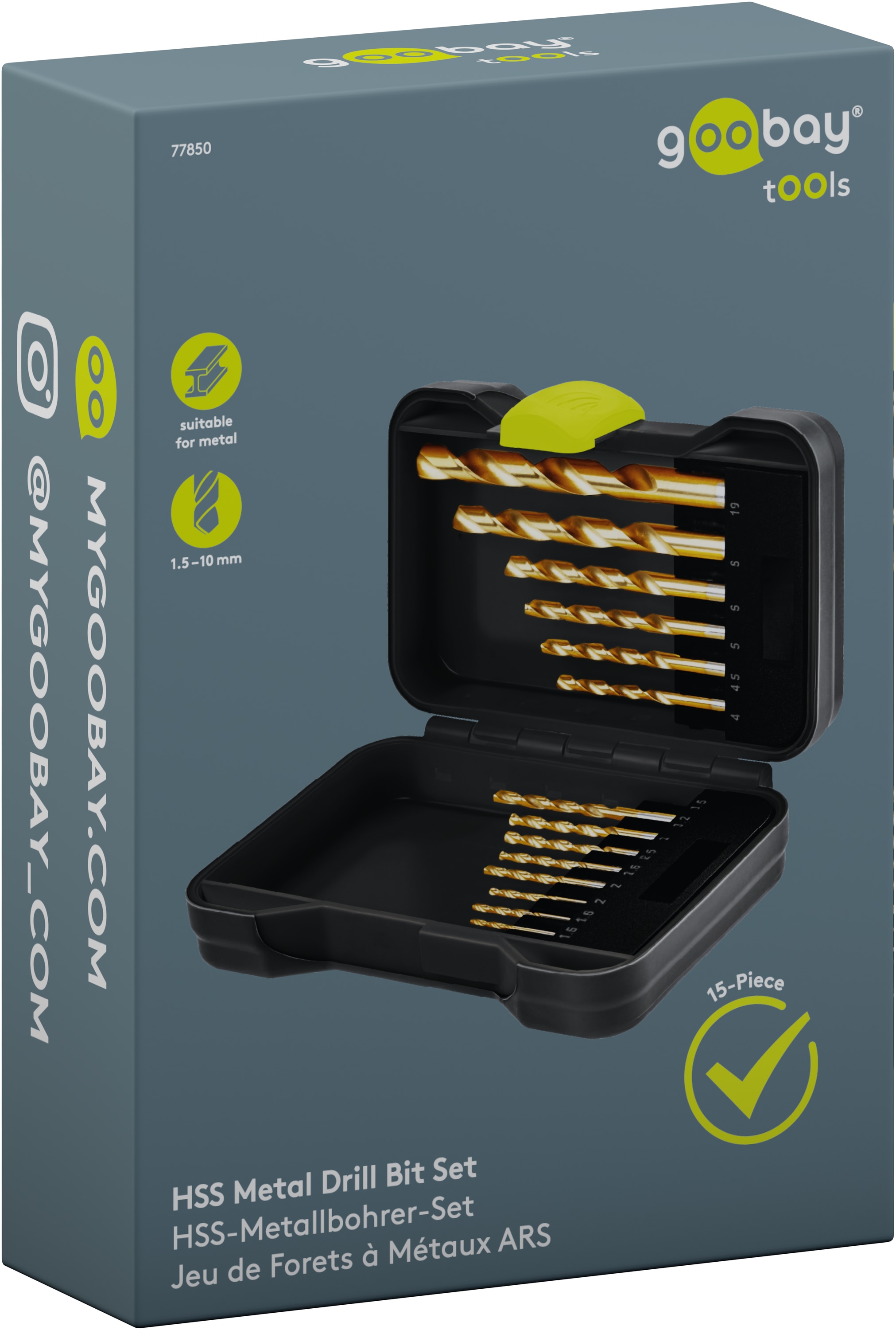 GOOBAY TOOLS HSS-Metallbohrer-Set, 77850, 1,5-10 mm, 15-teilig