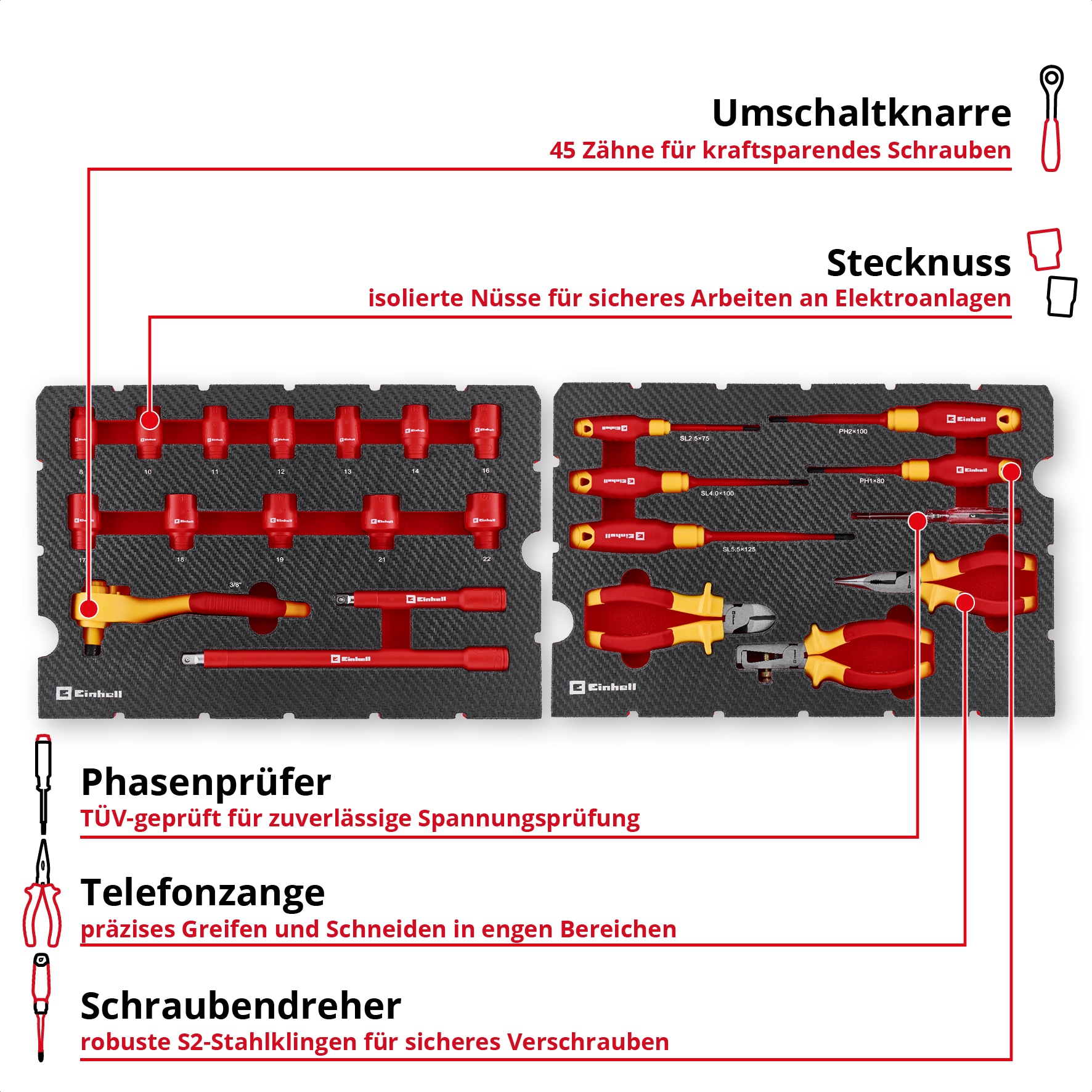 EINHELL Werkzeugkoffer VDE-Elektriker-Werkzeuge, 370516, E-Case, 24-teilig EINHELL Werkzeugkoffer VDE-Elektriker-Werkzeuge, 370516, E-Case, 24-teilig