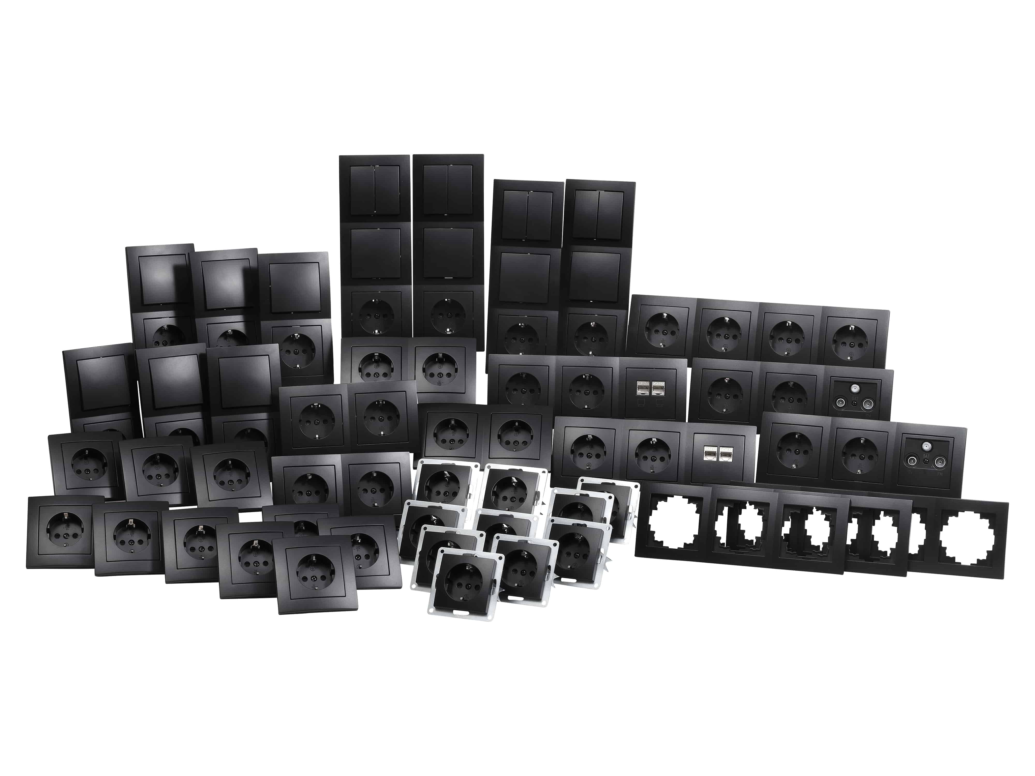 MCPOWER Schalter- u. Steckdosen Set Flair Megaset, matt schwarz, 100-teilig