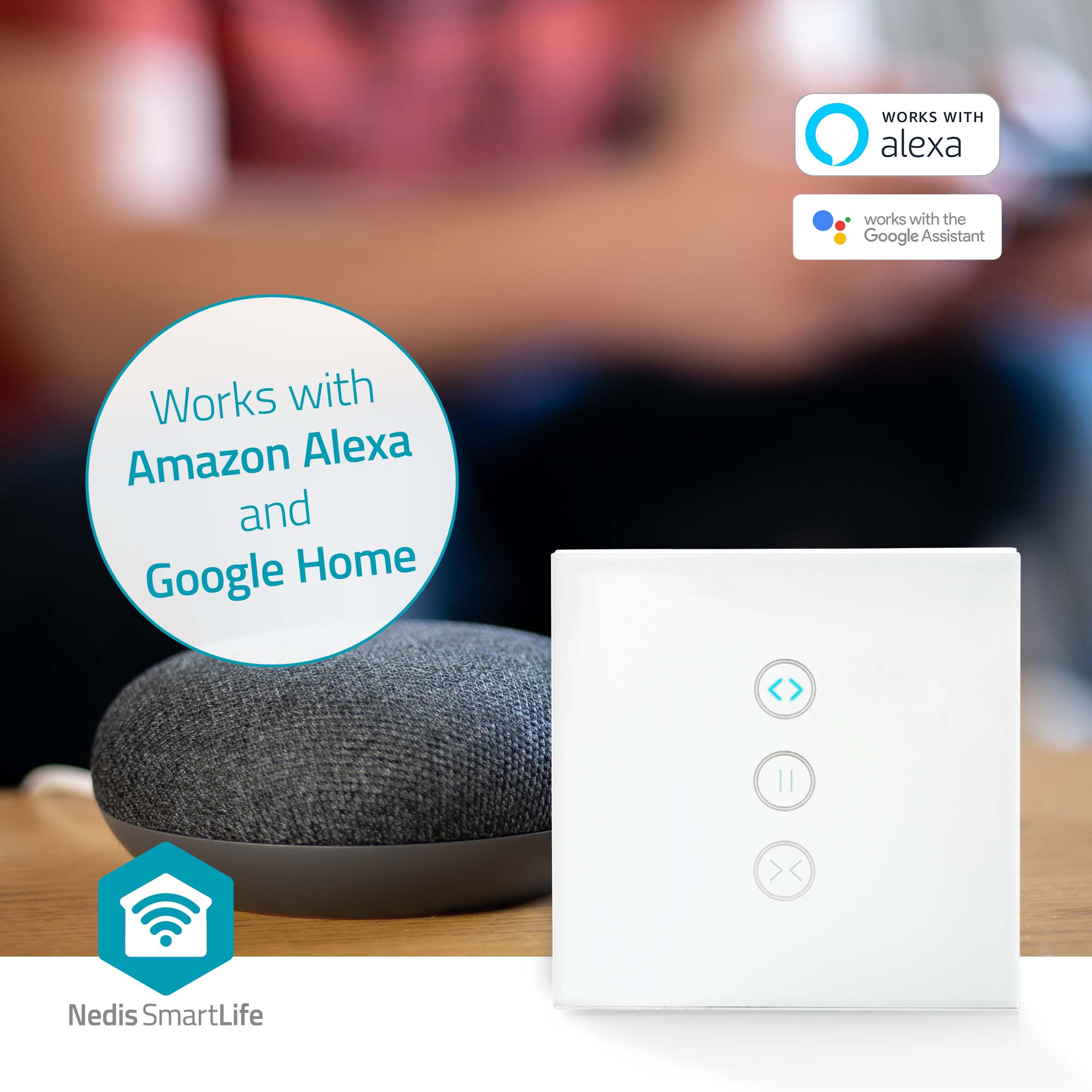 NEDIS Wandschalter SmartLife, Vohänge, Rolläden und Sonnenblenden, weiß