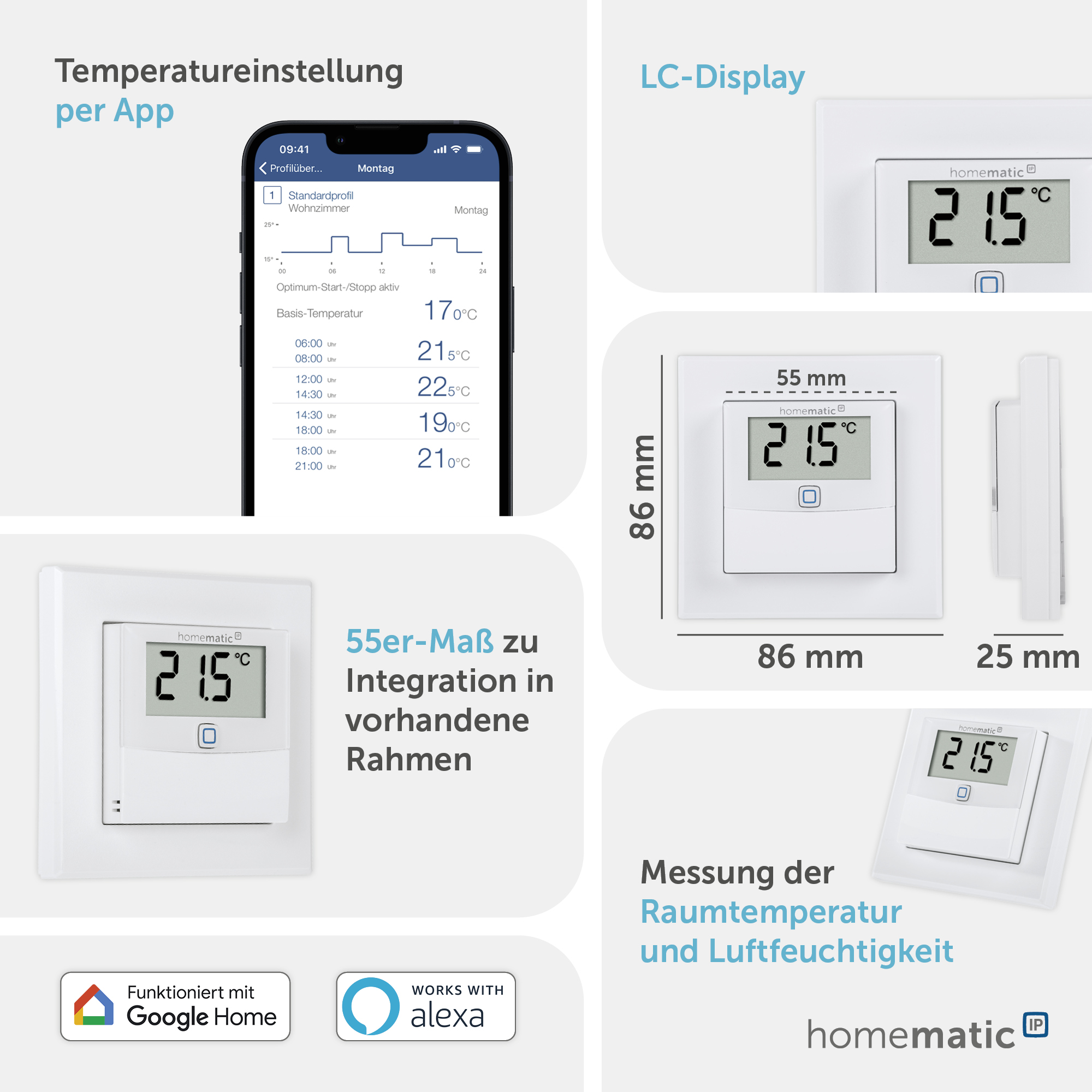 HOMEMATIC IP Smart Home 150180A0, Temp. und Luftfeucht. Sensor mit Display
