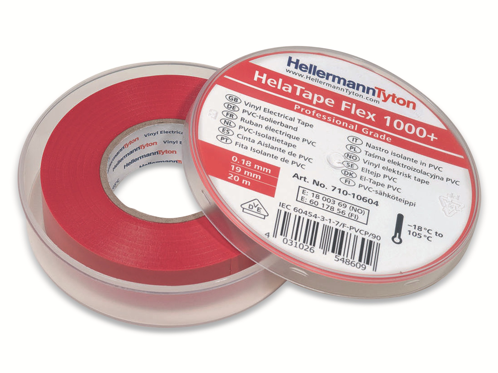 HELLERMANNTYTON Isolierband, 710-10604, HTAPE-FLEX1000+, rot, 19mmx20m, Box