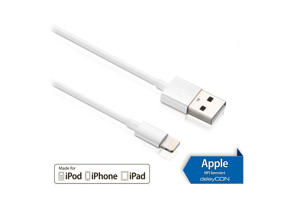 DELEYCON USB-Daten/Ladekabel MK-MK395 für Apple, 0,15 m, weiß DELEYCON USB-Daten/Ladekabel MK-MK395 für Apple, 0,15 m, weiß