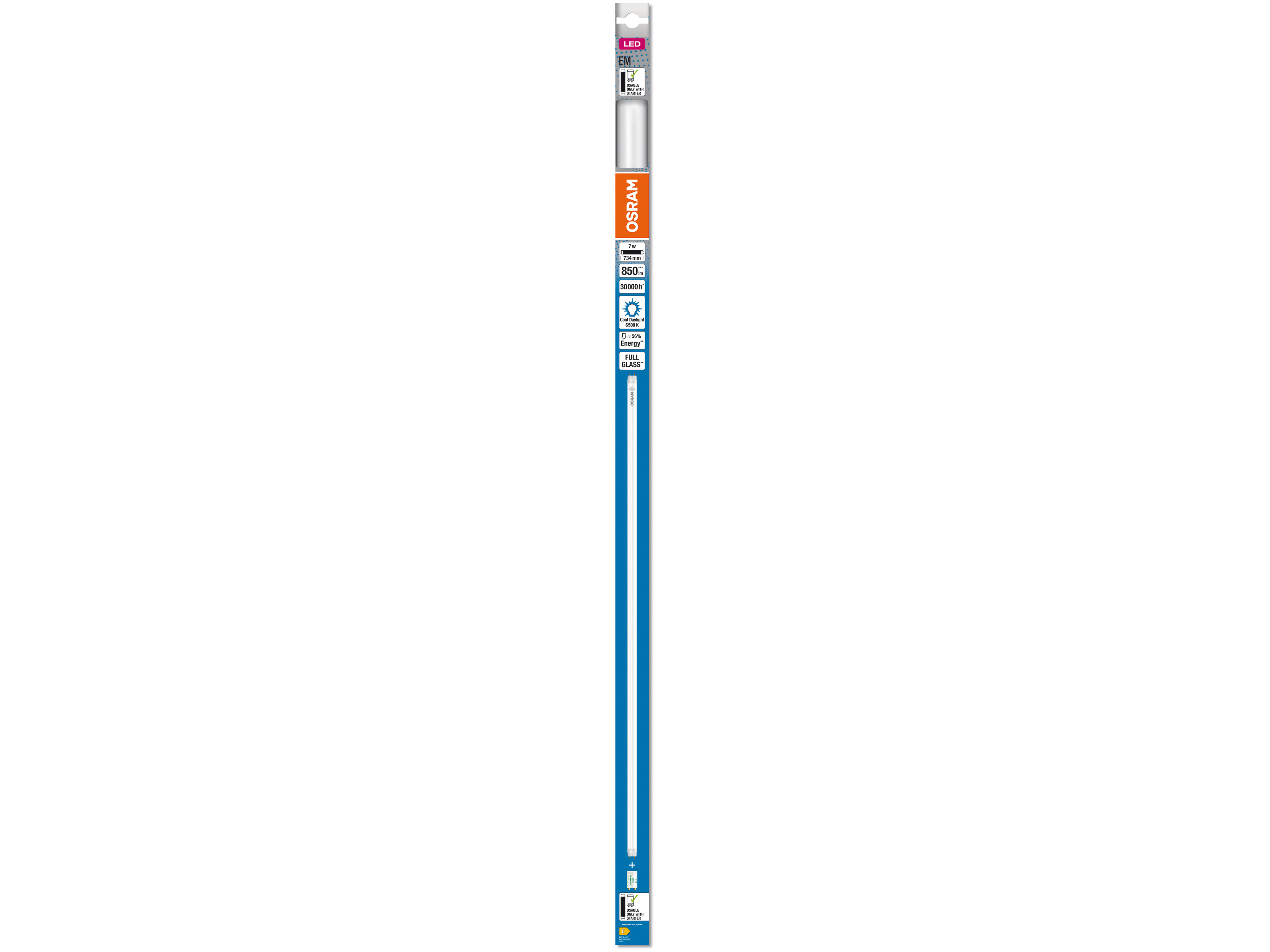 OSRAM LED-Röhre, T8, 720mm, G13, EEK: E, 7W, 850lm, 6500K